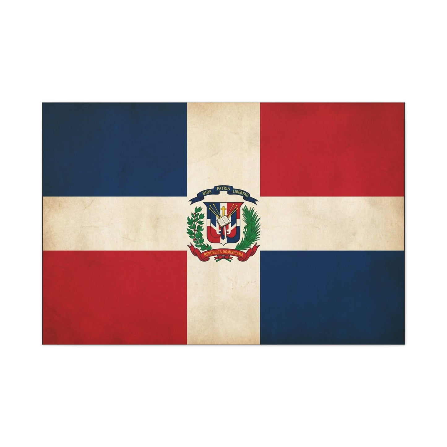 Dominican Republic Flag Canvas Wall Art - Dios Patria Libertad, Republica Dominicana - Vintage Patriotic Print - Heritage Decor For Living Room, Office, Dorm Wall Display - Bedroom Home Decoration