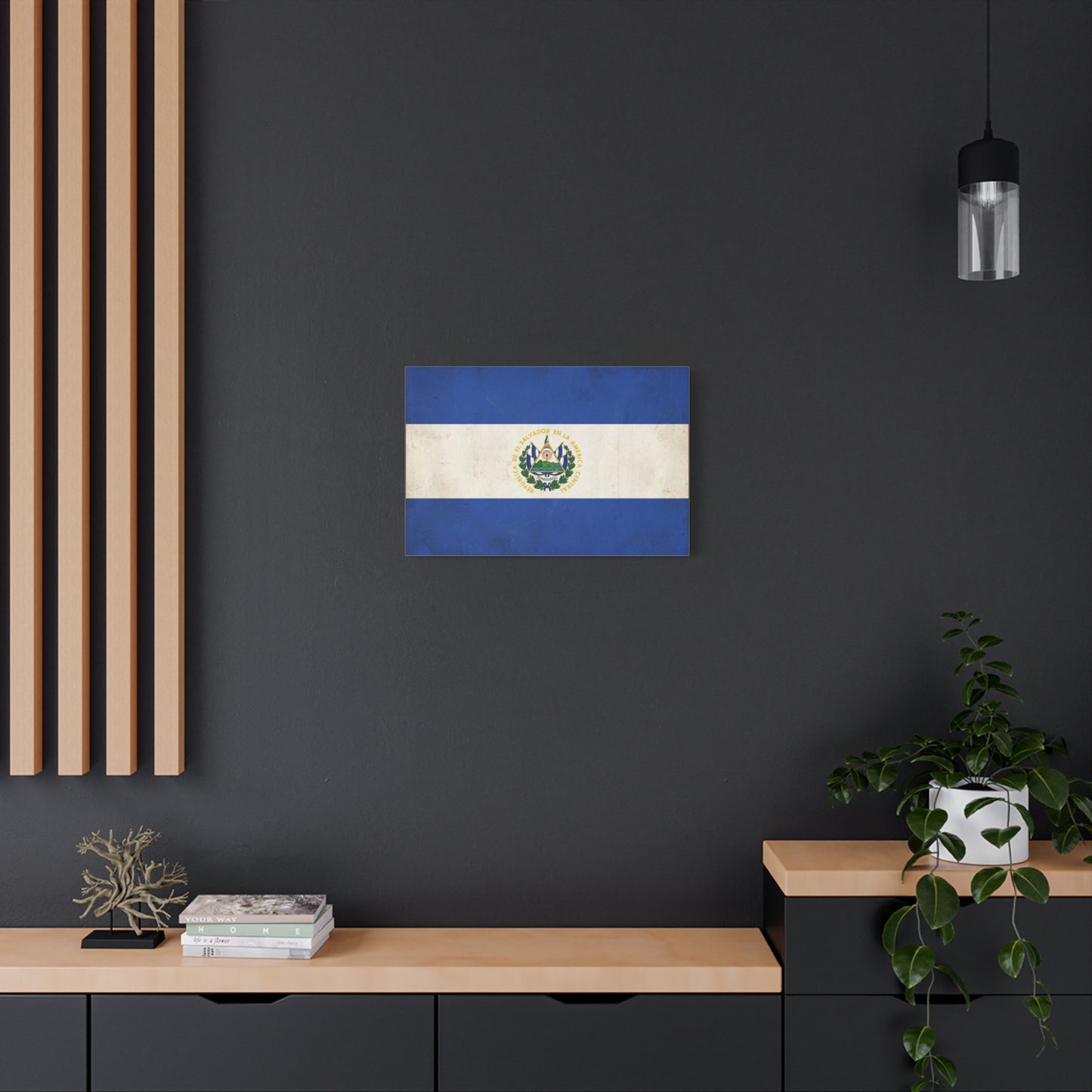 El Salvador Flag Canvas Wall Art - Republica De El Salvador En La America Central - Vintage Blue White National Banner Print - Heritage Decor For Living Room, Office, Dorm - Living Room Wall Decor