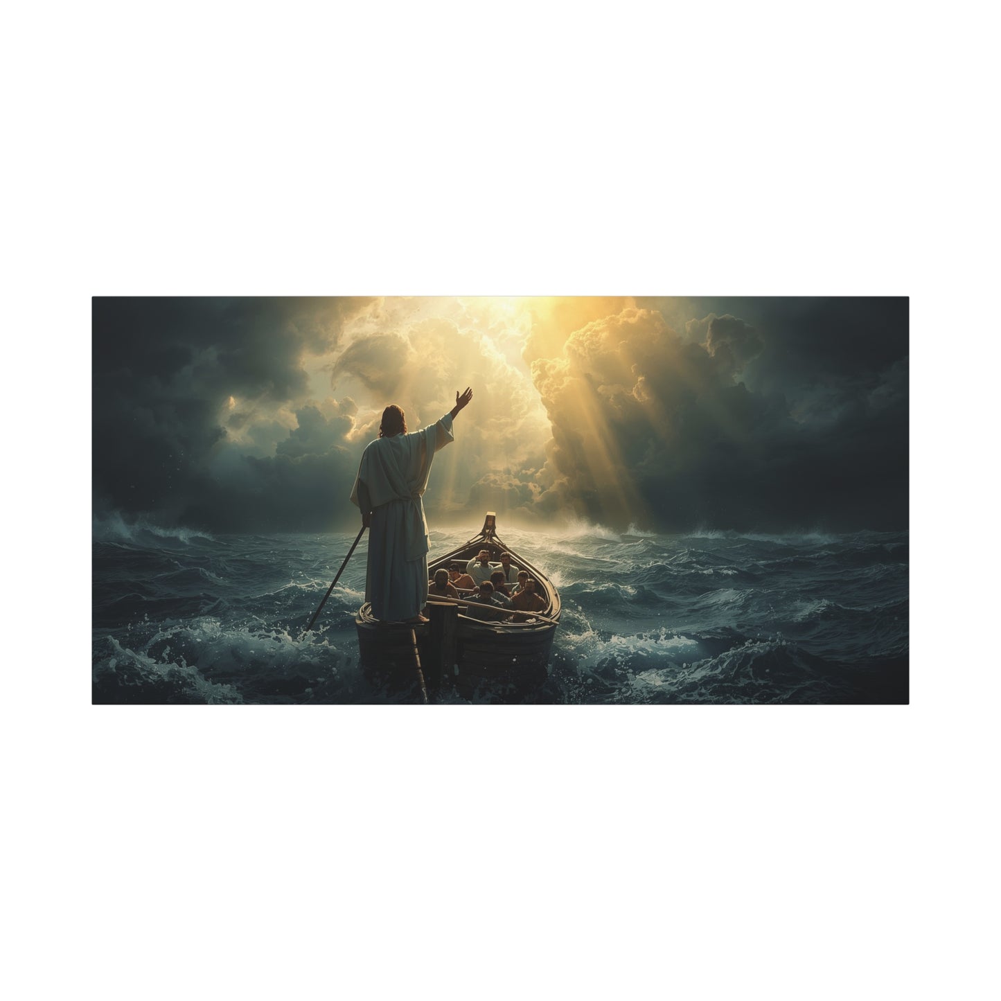 Jesus Calming The Storm Canvas Wall Art - Christian Ocean Boat Scene, Cotton Print - Dramatic Religious Seascape - Living Room Decor, Bedroom Home Decoration, Meditation Space - Living Room Wall Decor