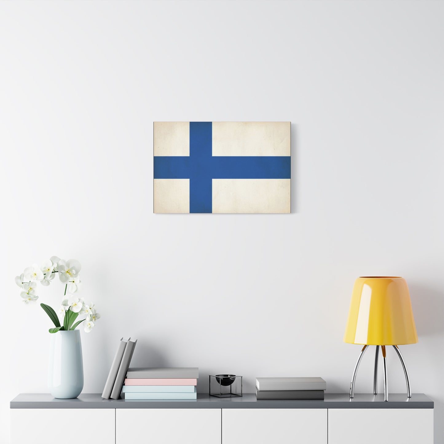 Finland Flag Canvas Wall Art - Blue Nordic Cross Finnish Country Print - Vintage Minimalist Patriotic Decor - Living Room Wall Decor, Bedroom Home Decoration, Office Art - Bedroom Home Decoration