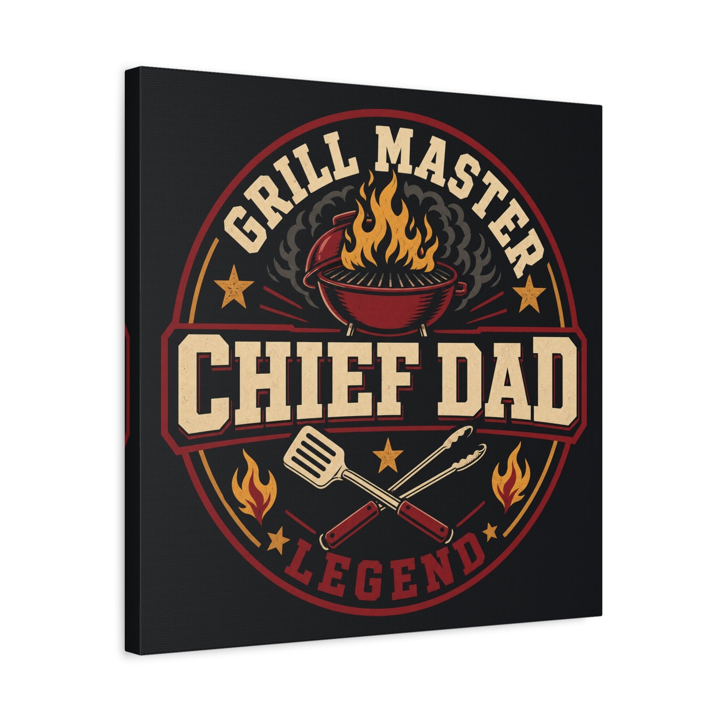 "Grill Master Chef Dad Legend" Canvas Wall Art - Vintage BBQ Typography Print, Rustic Kitchen Decor, Man Cave Wall Hanging, Retro Barbecue Poster Style Home Accent - Ready to Hang - Ready to Hang