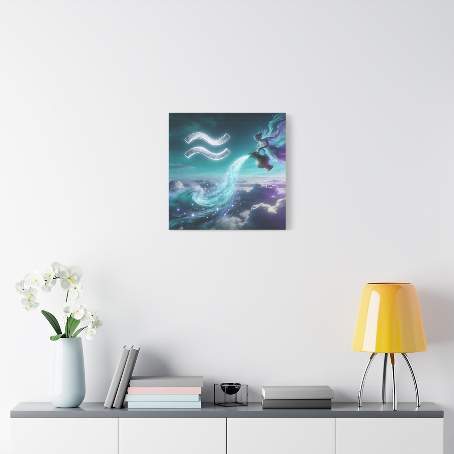 Aquarius Zodiac Canvas Wall Art - Celestial Water Bearer Fantasy Illustration, Matte Canvas Print - Mystical Blue Purple Decor, Bedroom Home Decoration, Office Wall Art - Bedroom Home Decoration
