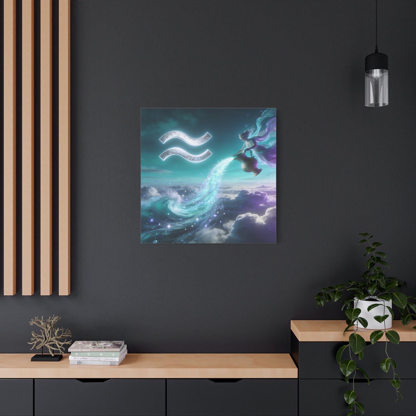 Aquarius Zodiac Canvas Wall Art - Celestial Water Bearer Fantasy Illustration, Matte Canvas Print - Mystical Blue Purple Decor, Bedroom Home Decoration, Office Wall Art - Bedroom Home Decoration