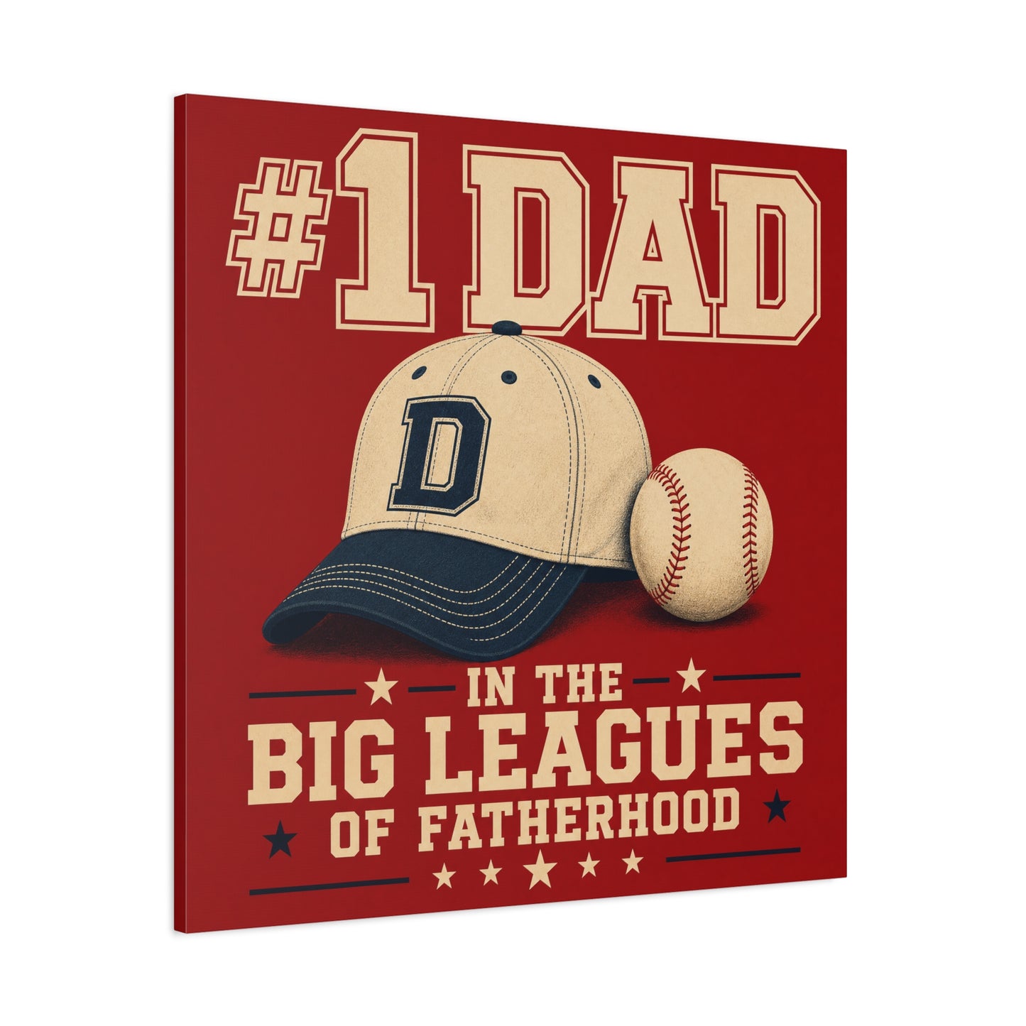 "#1 Dad In The Big Leagues Of Fatherhood" Baseball Canvas Wall Art - Vintage Sports Typography, Cap And Ball Illustration - Rustic Americana Style - Living Room Wall Decor - Bedroom Home Decoration