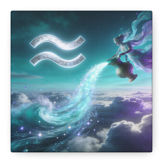 Aquarius Zodiac Canvas Wall Art - Celestial Water Bearer Fantasy Illustration, Matte Canvas Print - Mystical Blue Purple Decor, Bedroom Home Decoration, Office Wall Art - Bedroom Home Decoration
