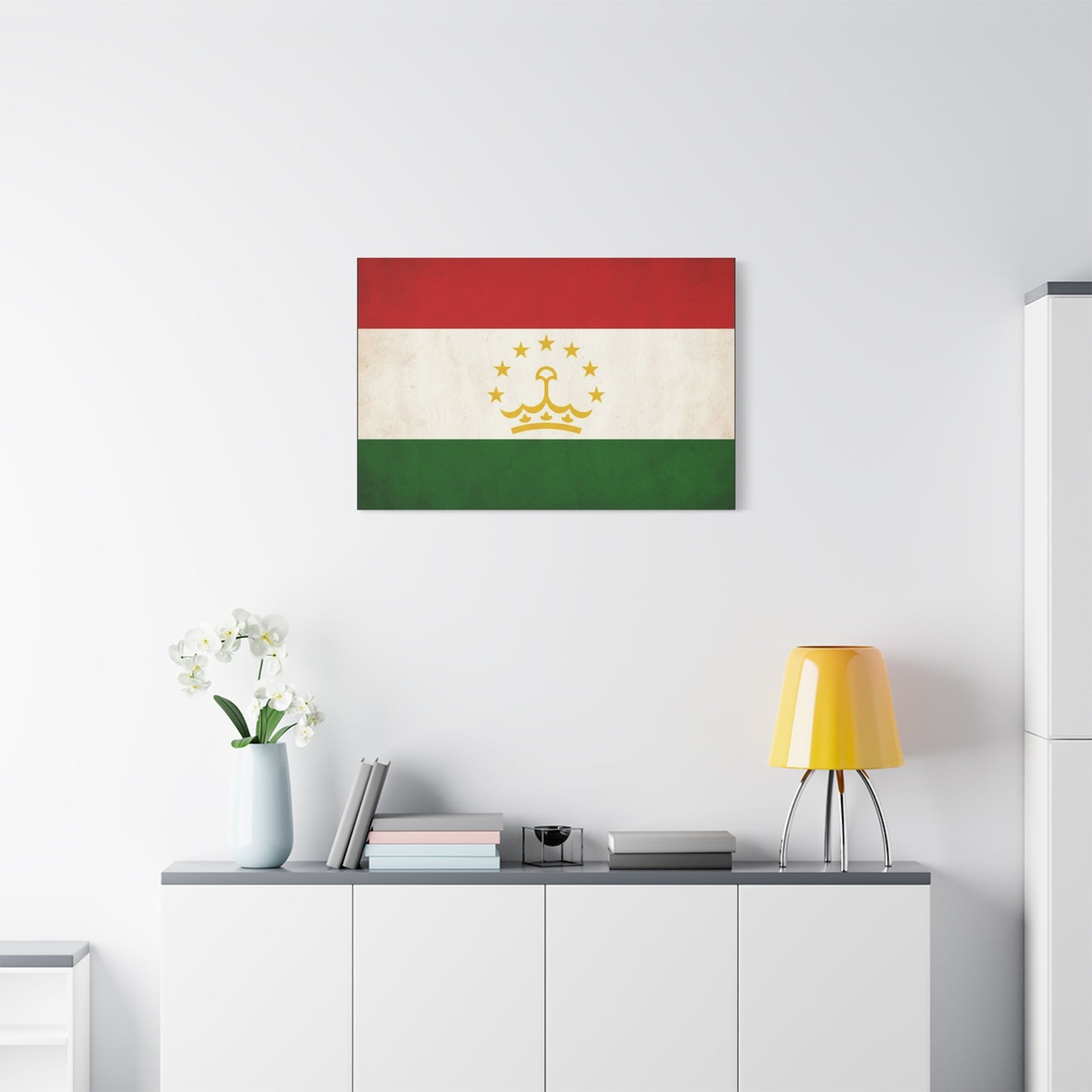 Tajikistan Flag Canvas Wall Art - Vintage Country Flag Print, Red White Green Banner With Crown And Stars - Patriotic Decor - Living Room Wall Decor, Bedroom Home Decoration - Bedroom Home Decoration