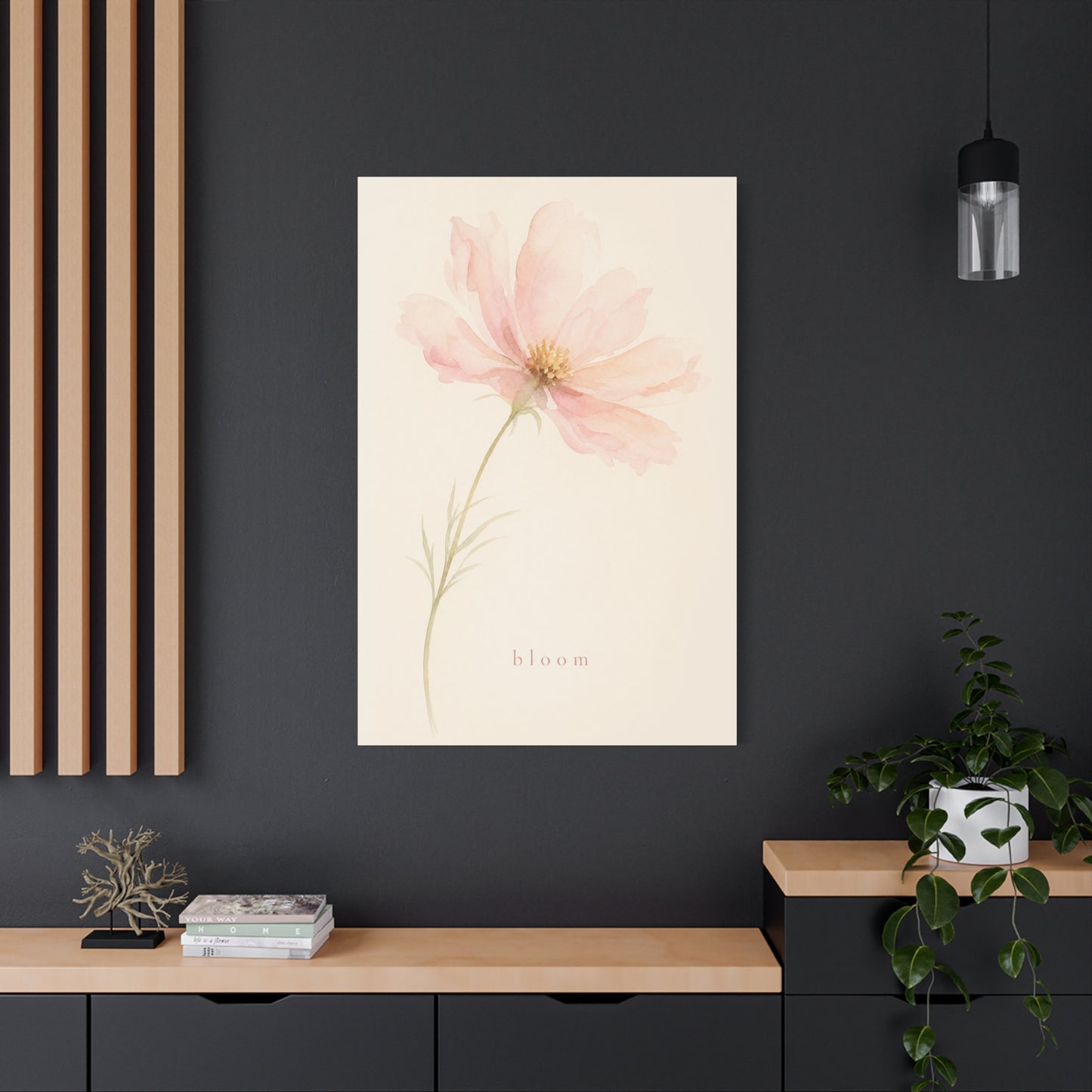 "Bloom" Pink Cosmos Flower Canvas Wall Art - Soft Watercolor Botanical Print, Blush Floral Home Decor, Minimalist Bedroom Wall Hanging, Living Room Decoration - Ready to Hang - Bedroom Home Decoration