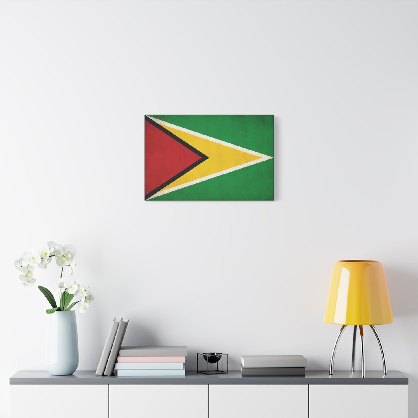 Guyana Flag Canvas Wall Art - South America National Flag Print, Green Red Yellow Black White - Vintage Patriotic Style - Living Room Decor, Office Wall Hanging - Modern Farmhouse Style