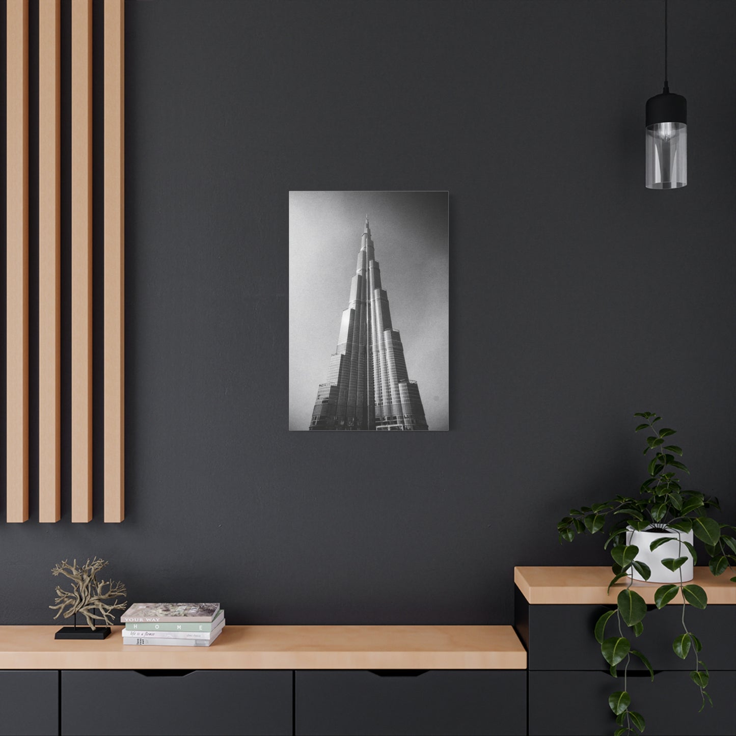 Burj Khalifa Canvas Wall Art - Black And White Dubai Skyscraper Art Print - Modern Cityscape Decor, Contemporary Office Wall Art, Living Room Home Decoration Accent - Bedroom Home Decoration