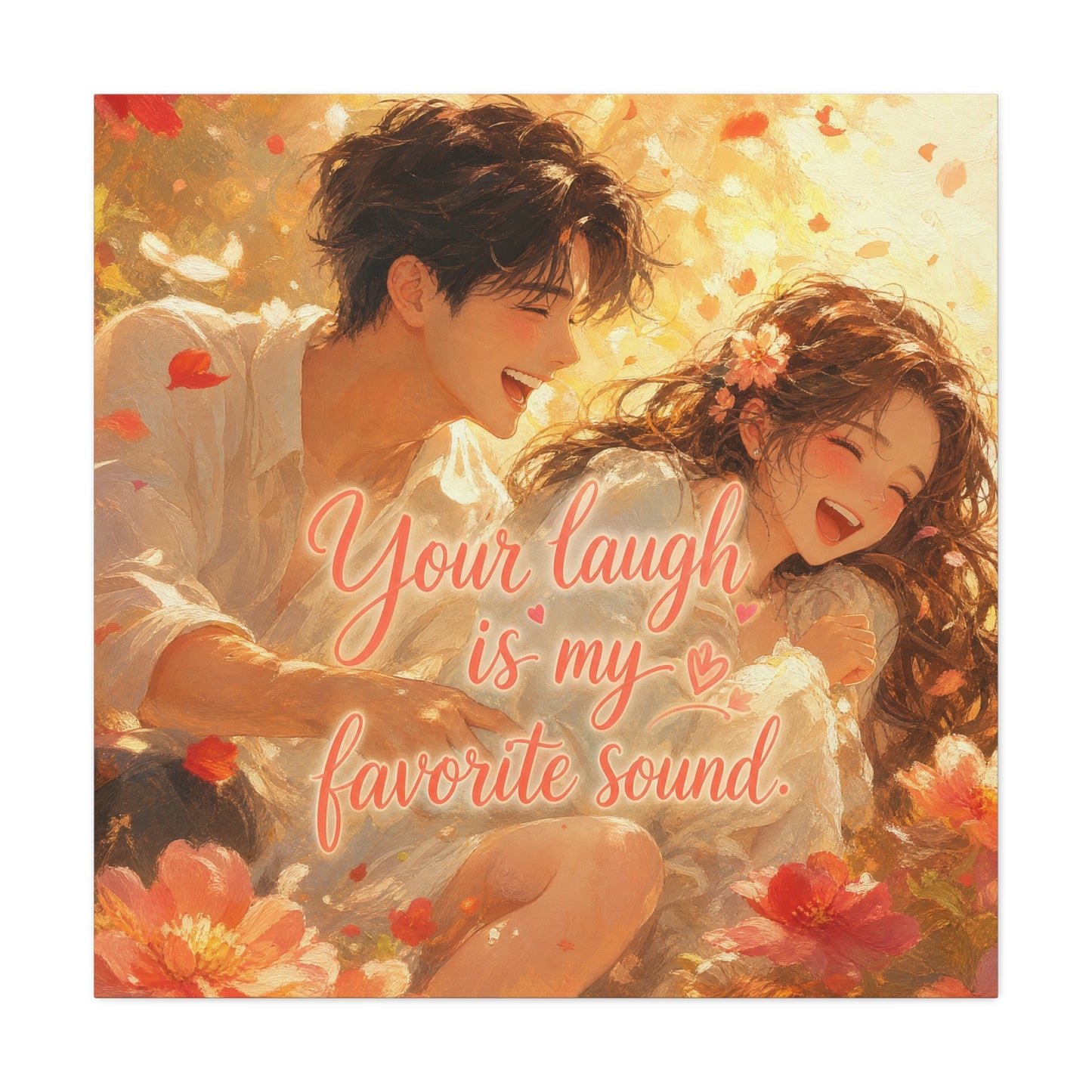 "Your Laugh Is My Favorite Sound" Romantic Couple Canvas Wall Art - Floral Love Quote Print - Warm Golden Painterly Style - Bedroom Wall Decor, Living Room Home Decoration - Bedroom Home Decoration