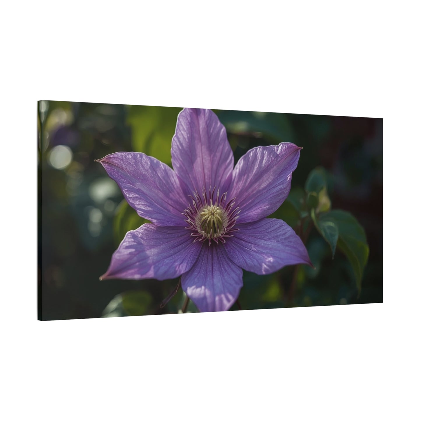 Purple Clematis Flower Canvas Wall Art - Botanical Floral Close Up Art Print - Matte Cotton Art Print - Contemporary Nature Wall Decor For Bedroom, Living Room, Bathroom Accent - Ready to Hang