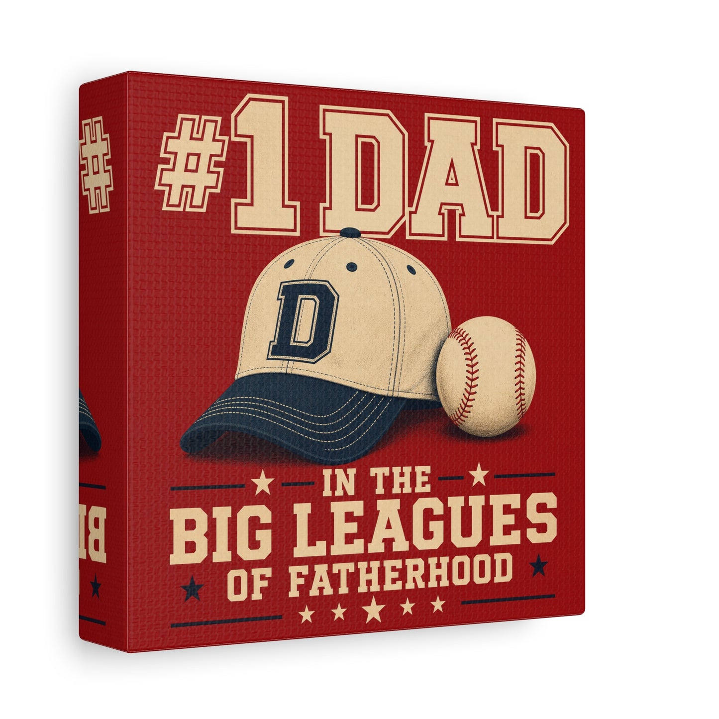 "#1 Dad In The Big Leagues Of Fatherhood" Baseball Canvas Wall Art - Vintage Sports Typography, Cap And Ball Illustration - Rustic Americana Style - Living Room Wall Decor - Bedroom Home Decoration