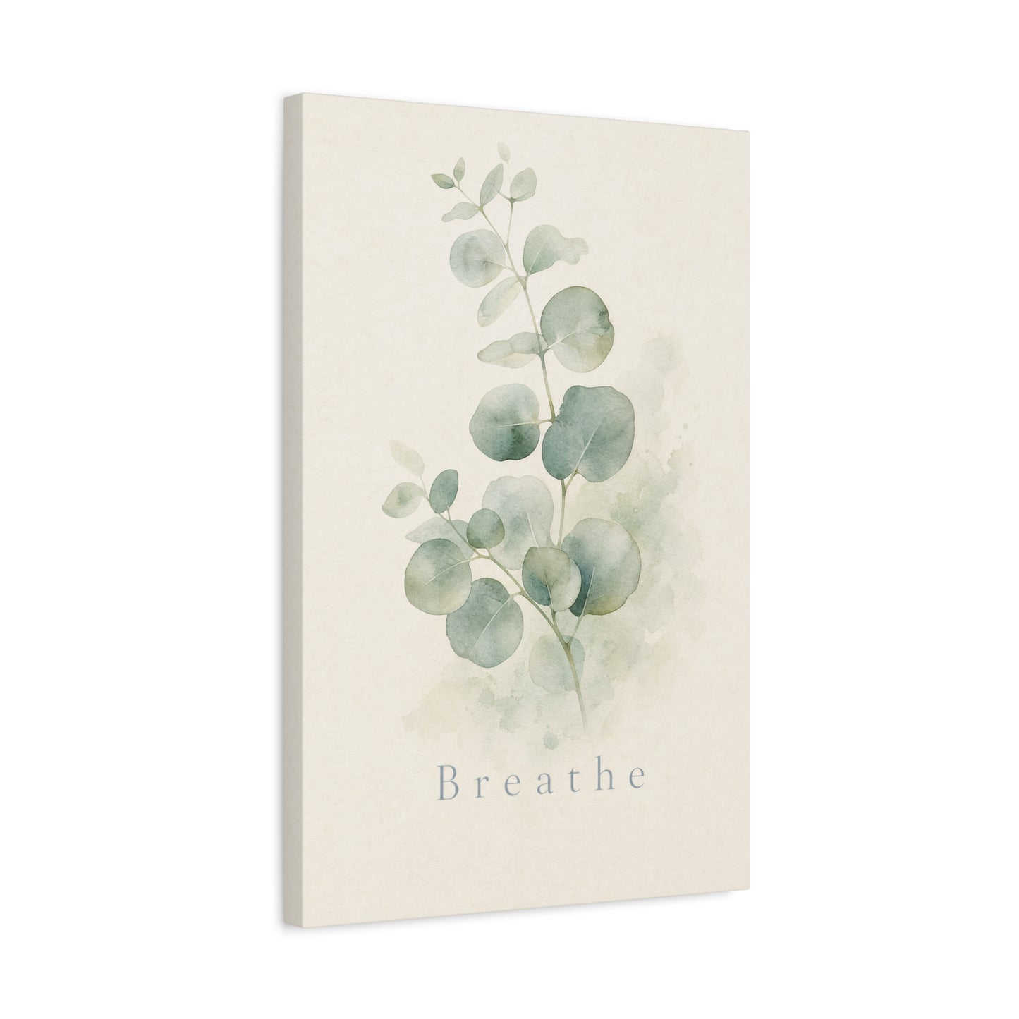 "Breathe" Eucalyptus Canvas Wall Art - Minimalist Botanical Sage Green Wall Decor - Watercolor Leaf Home Decoration - Bedroom Bathroom Spa Style - Calm Nature Print For Living Room - Ready to Hang