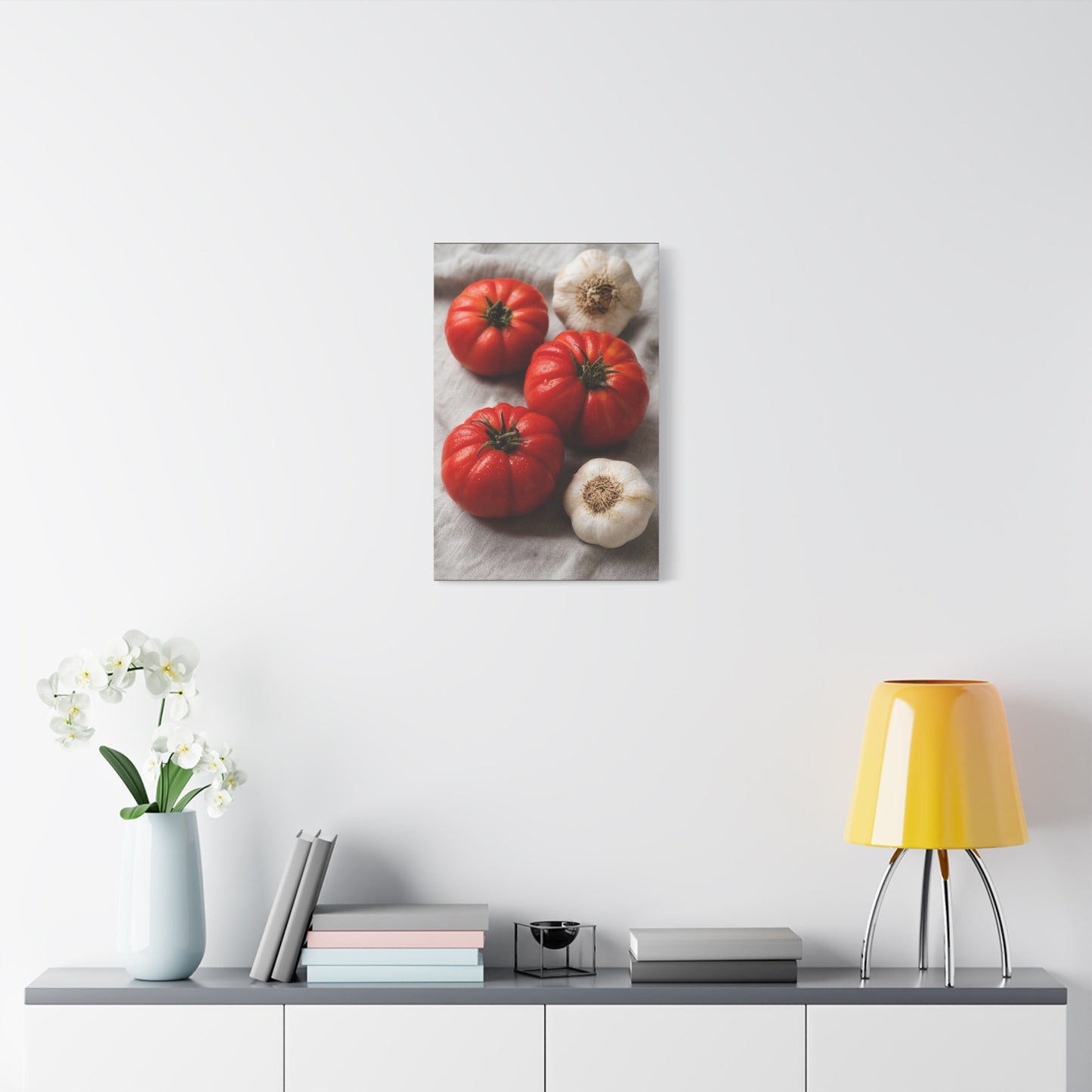 Heirloom Tomato Still Life Canvas Wall Art - Garlic Kitchen Food Art Print - Rustic Matte Canvas Decor - Farmhouse Dining Room Accent, Contemporary Culinary Wall Decor - Modern Farmhouse Style