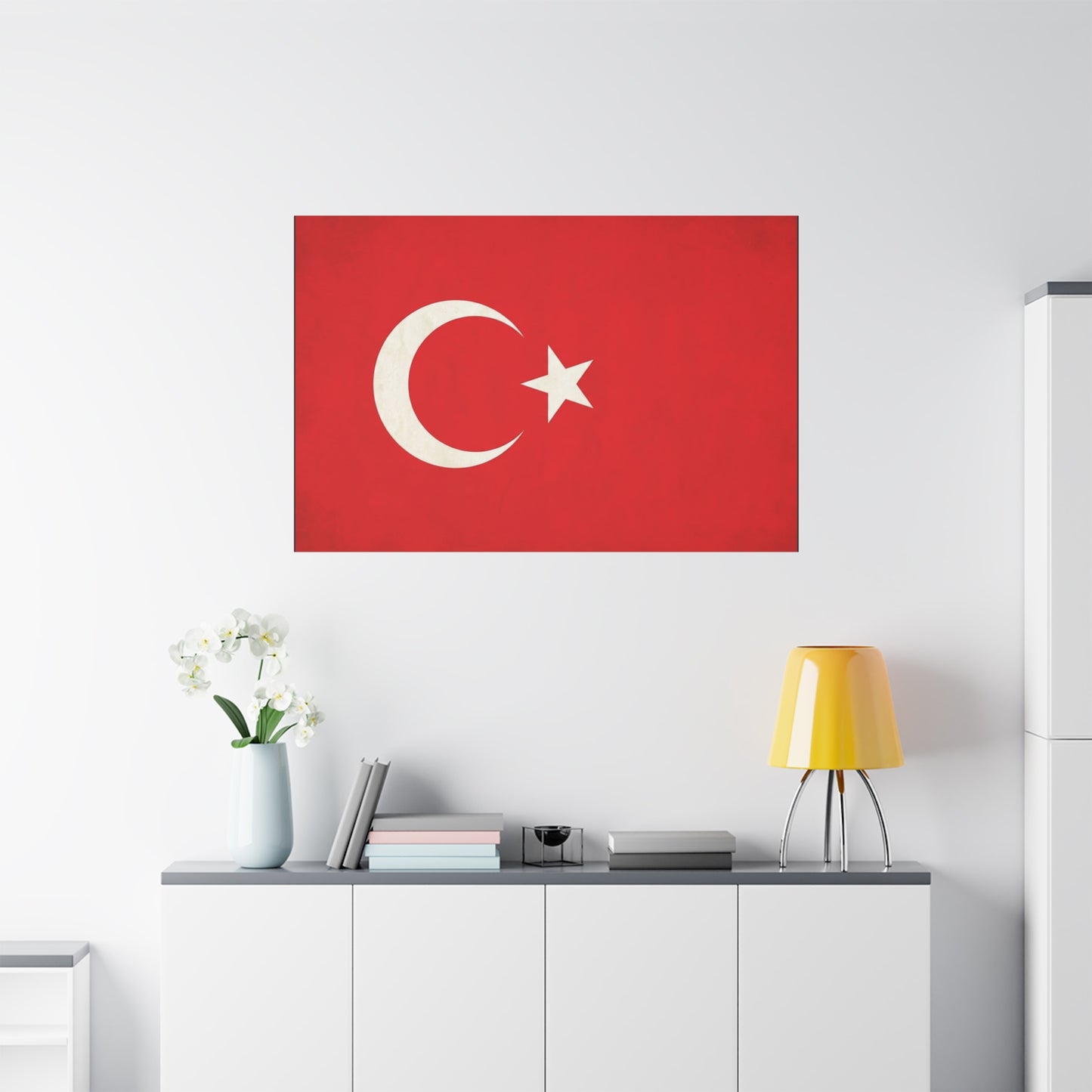 Turkey Flag Canvas Wall Art - Red Crescent Star Turkish Flag Print - Vintage Patriotic Decor, Matte Canvas Print, Living Room Home Decoration, Bedroom Accent - Living Room Wall Decor - Ready to Hang