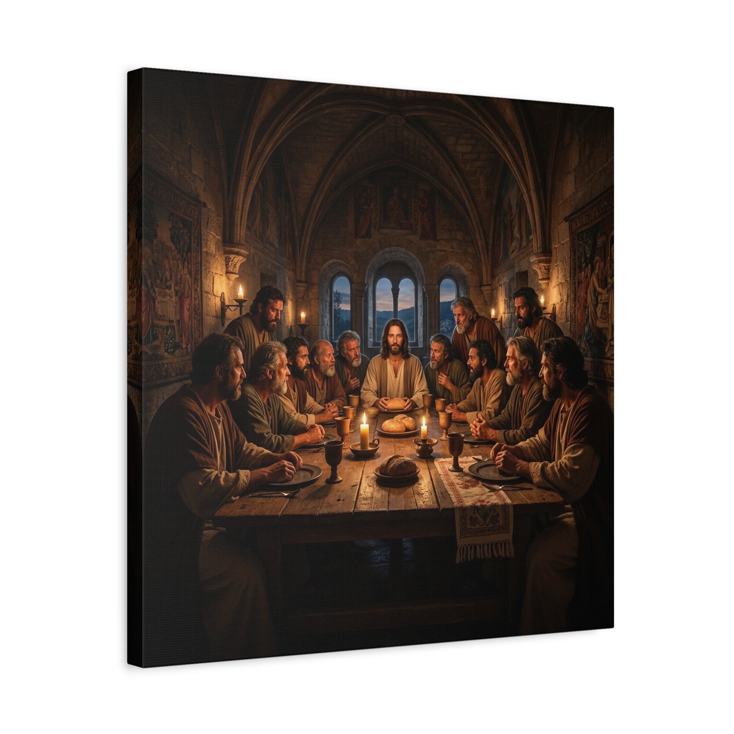 Jesus Christ Last Supper Canvas Wall Art - Apostles At Candlelit Table, Christian Wall Decor - Matte Cotton Print Religious Home Decoration - Traditional Living Room Office - Bedroom Home Decoration