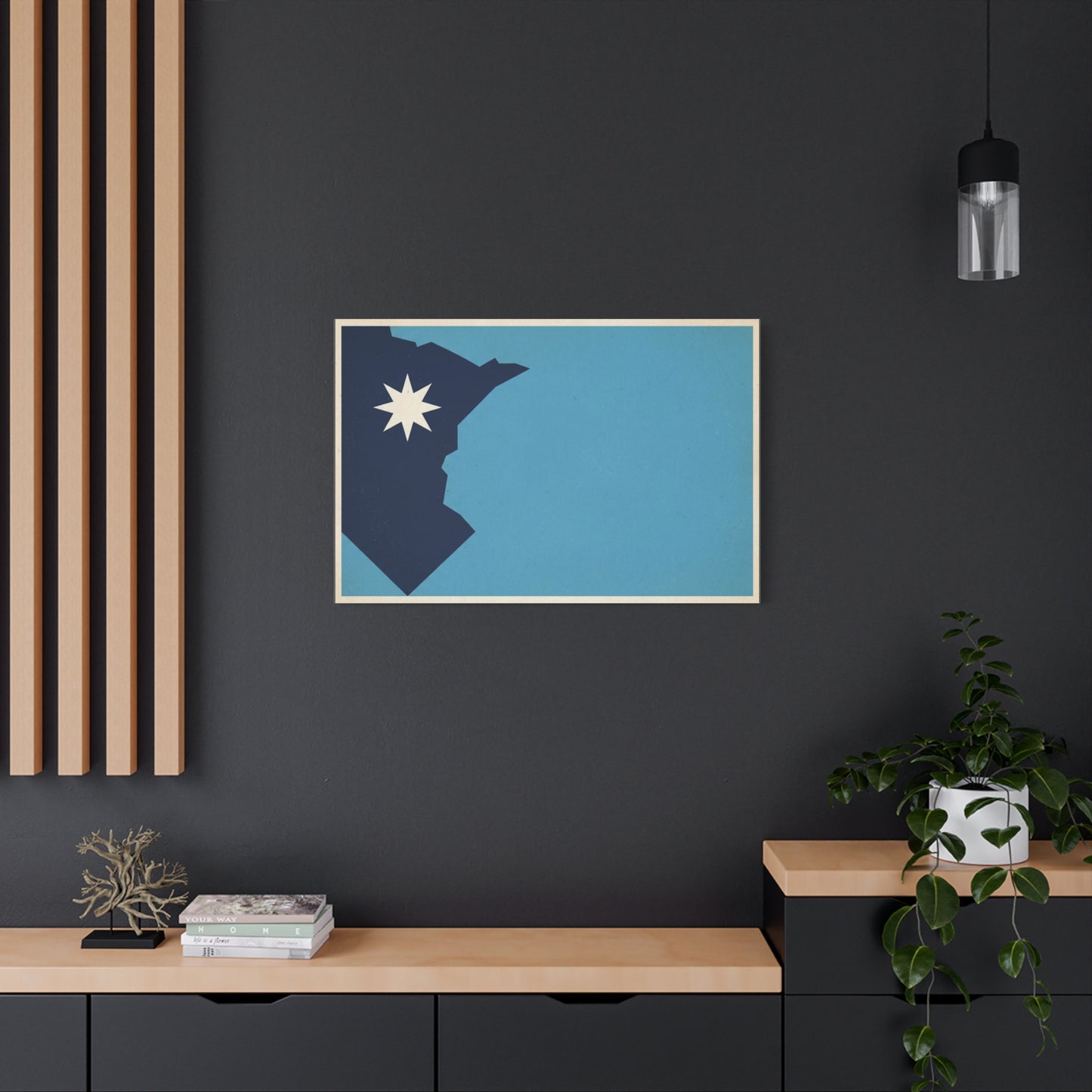Minnesota State Silhouette Canvas Wall Art - Blue North Star Print, Vintage Minimalist Decor - Modern Graphic Artwork - Living Room Wall Decor - Modern Farmhouse Style - Bedroom Home Decoration