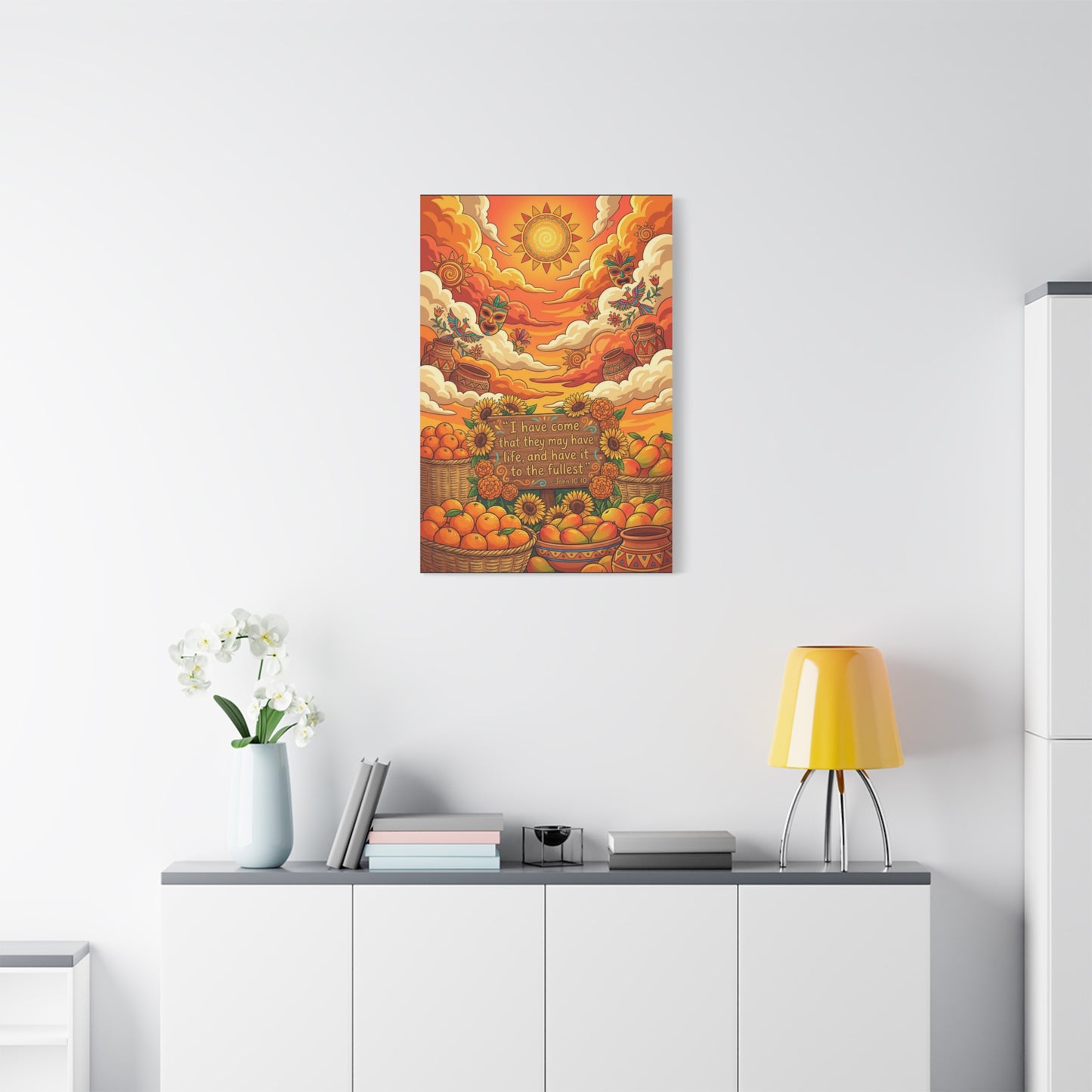 "I Have Come That They May Have Life, And Have It To The Fullest" Canvas Wall Art - John 10:10 Scripture Print, Sunflower Citrus Harvest Decor - Ready to Hang - Living Room Wall Decor - HP Latex Print