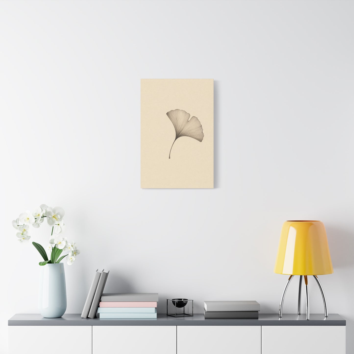 Ginkgo Leaf Canvas Wall Art - Minimalist Botanical Line Drawing, Neutral Beige Cotton Art Print - Contemporary Zen Style - Bedroom Wall Decor, Living Room Home Decoration - Bedroom Home Decoration