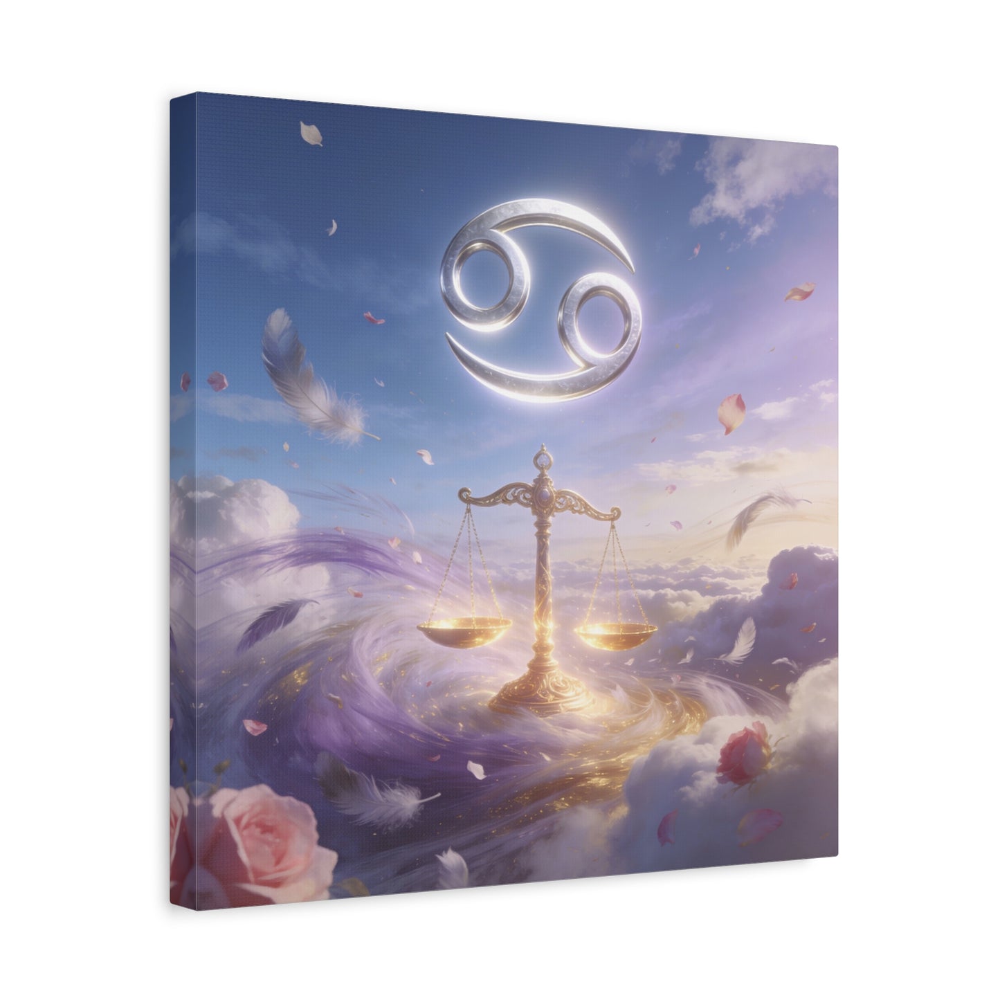 Cancer Zodiac Canvas Wall Art - Celestial Crab Symbol, Golden Libra Scales, Dreamy Sky - Matte Canvas Print, Contemporary Astrology Decor - Bedroom Wall Accent, Meditation Space - Ready to Hang