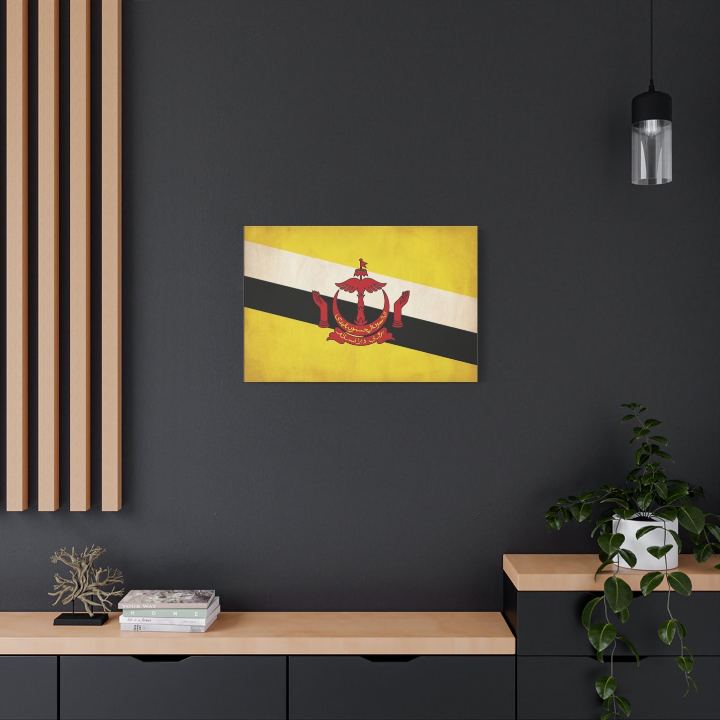 Brunei Flag Canvas Wall Art - Yellow White Black Banner, Red Crest Print - Vintage Patriotic Decor - Living Room Wall Decor, Bedroom Home Decoration - Bedroom Home Decoration - Modern Farmhouse Style