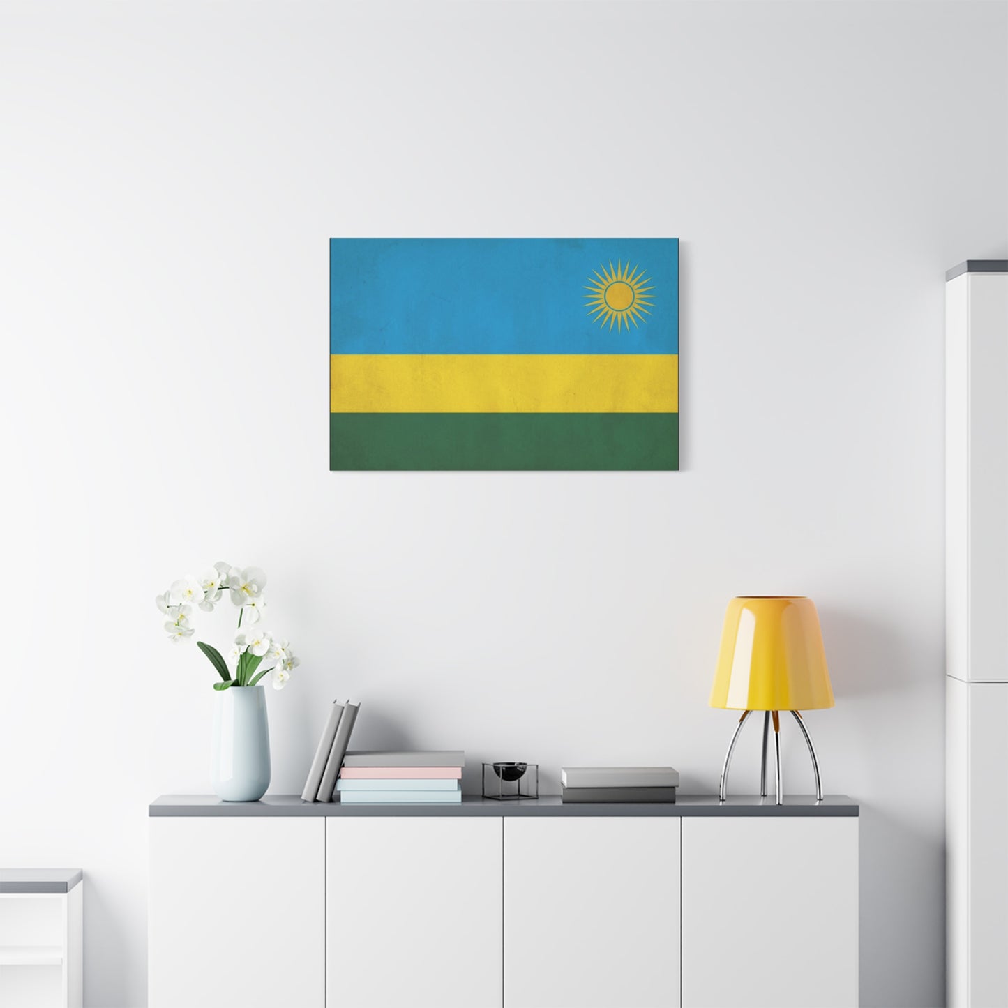 Rwanda Flag Canvas Wall Art - Blue Yellow Green National Banner Print, Sun Emblem Country Pride Decor - Vintage Style Wall Decor - Bedroom Home Decoration - Bedroom Home Decoration - Ready to Hang