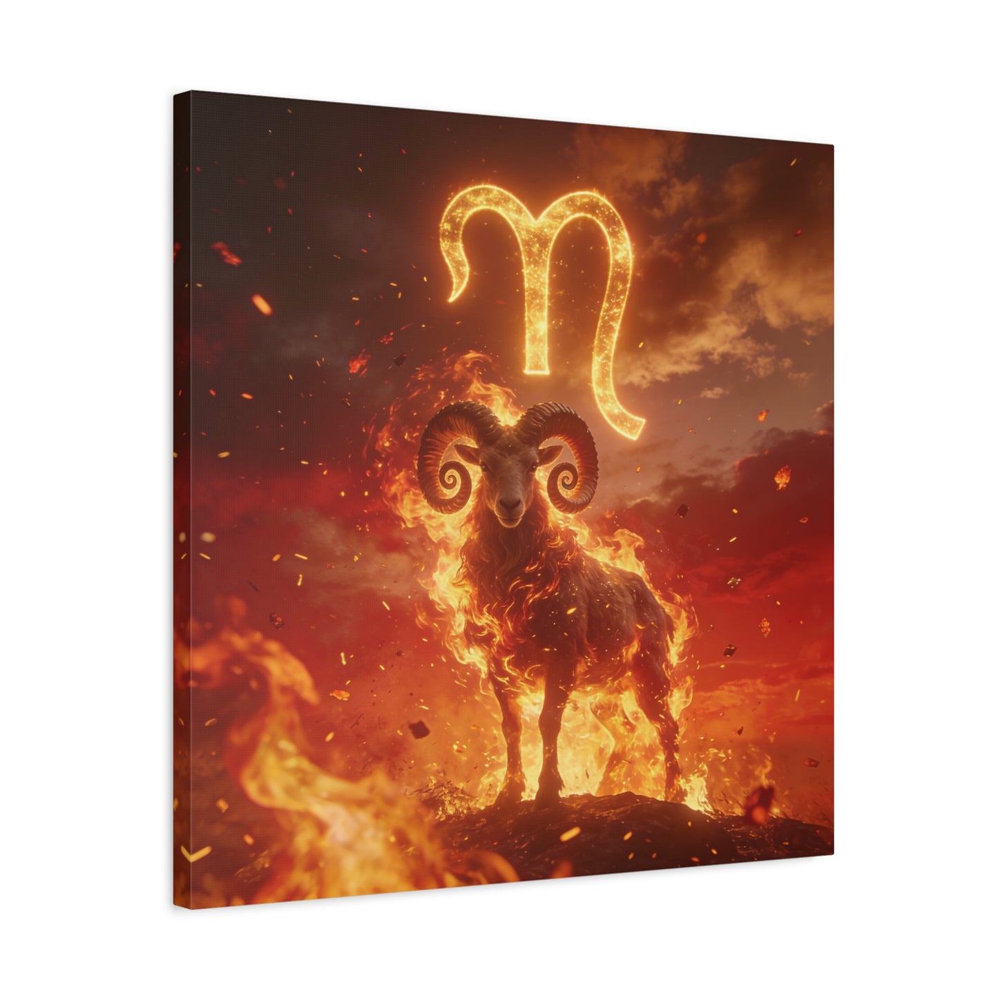 Aries Ram Canvas Wall Art - Fiery Zodiac Symbol Astrology Print, Glowing Horned Sheep Illustration - Matte Canvas Decor - Bedroom Home Decoration, Office Wall Art - Bedroom Home Decoration
