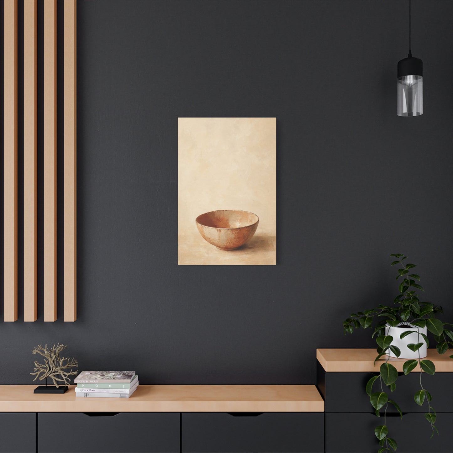 Rustic Ceramic Bowl Canvas Wall Art - Minimalist Still Life Neutral Beige Cotton Print - Contemporary Kitchen Wall Decor, Dining Room Accent, Modern Farmhouse Home Decoration - Bedroom Home Decoration