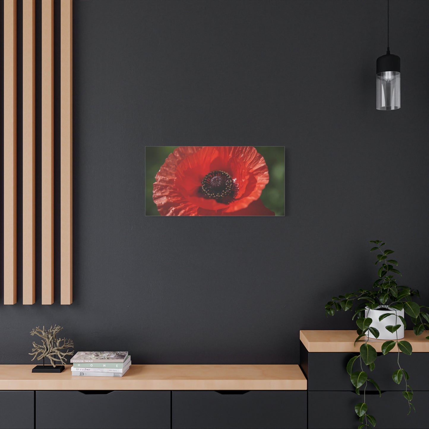 Red Poppy Flower Canvas Wall Art - Macro Botanical Art Print, Floral Nature Decor - Matte Cotton Canvas Print - Contemporary Style, Living Room Wall Decor, Bedroom Home Accent - Ready to Hang