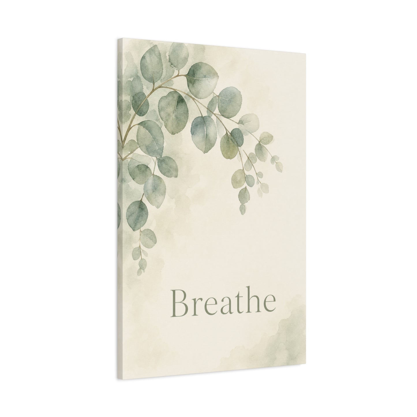 "Breathe" Botanical Canvas Wall Art - Sage Green Eucalyptus Leaves Watercolor Print - Minimalist Inspirational Wall Decor - Bedroom Home Decoration, Meditation Space Accent - Bedroom Home Decoration