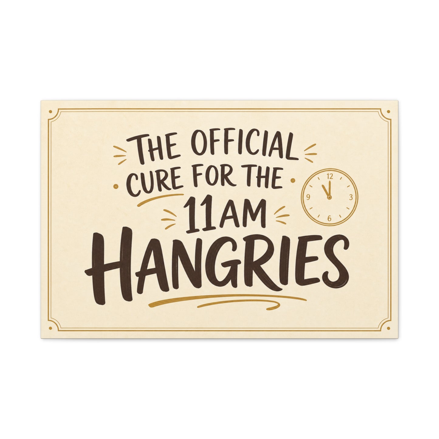 "The Official Cure For The 11 Am Hangries" Funny Typography Canvas Wall Art - Beige Black Quote Print, Modern Office Decor, Kitchen Wall Hanging - Bedroom Home Decoration - Bedroom Home Decoration