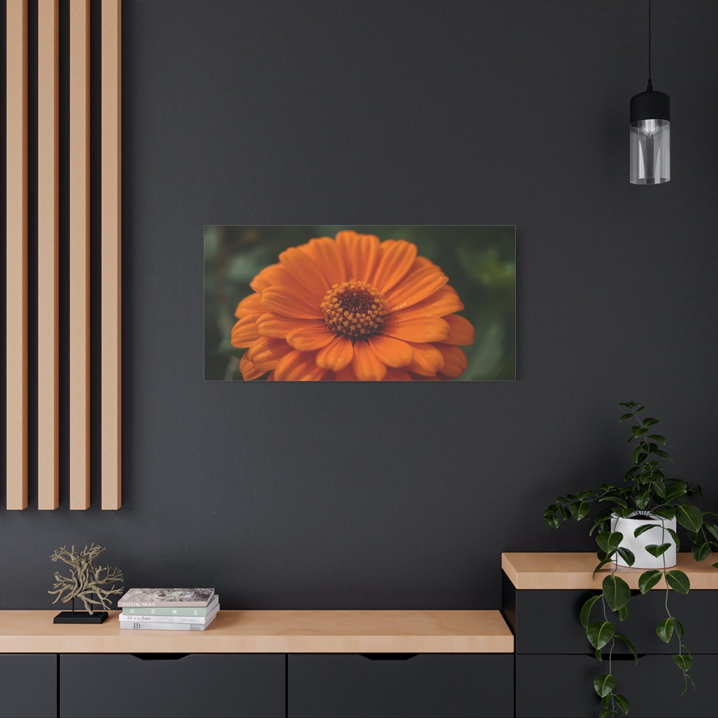 Orange Daisy Flower Canvas Wall Art - Botanical Macro Floral Art Print - Matte Cotton Canvas, Contemporary Nature Wall Decor - Bedroom Home Decoration, Living Room Accent - Ready to Hang