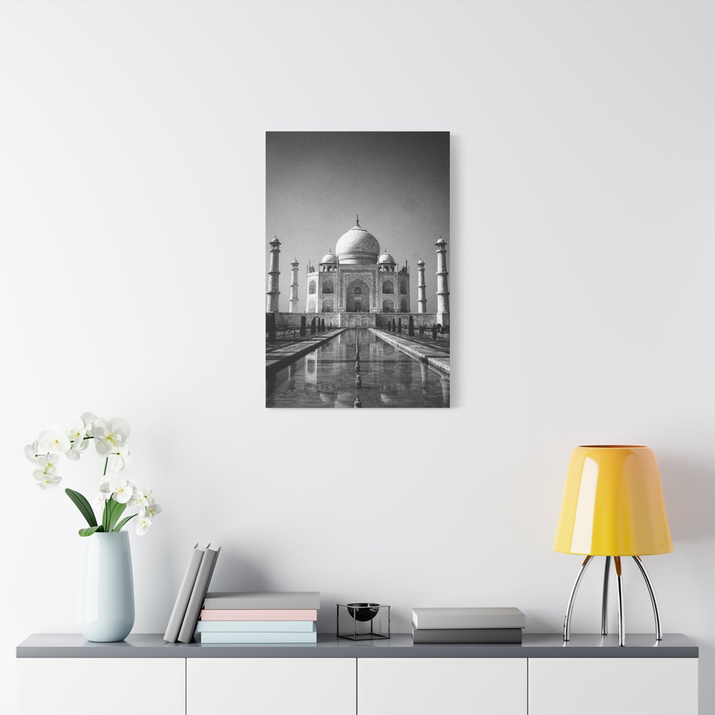 Taj Mahal Canvas Wall Art - Black And White Architectural Art Print - Monochrome Travel Landmark Decor - Contemporary Style - Living Room Wall Decor, Office Art - Bedroom Home Decoration