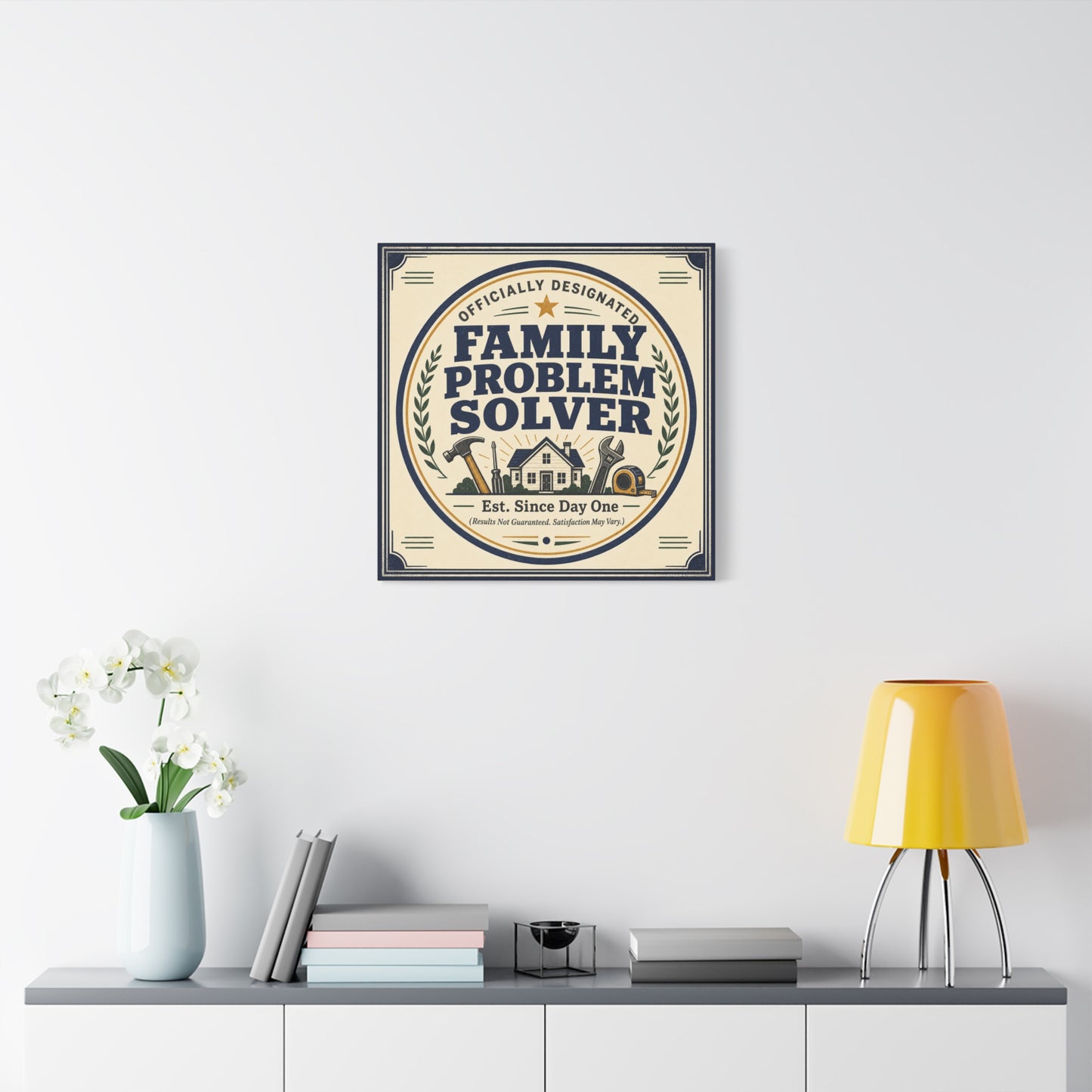 "Officially Designated Family Problem Solver" Canvas Wall Art - Vintage Typography Home Sign, Rustic Farmhouse Style, Humorous Quote Print, Living Room Wall Decor - Ready to Hang - Ready to Hang