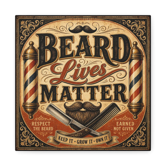 "Beard Lives Matter" Canvas Wall Art - Vintage Barber Pole, Mustache, Razor, Comb Typography Print - Rustic Barbershop Style - Workspace Decor, Salon Accent, Lobby Display - Office Wall Art