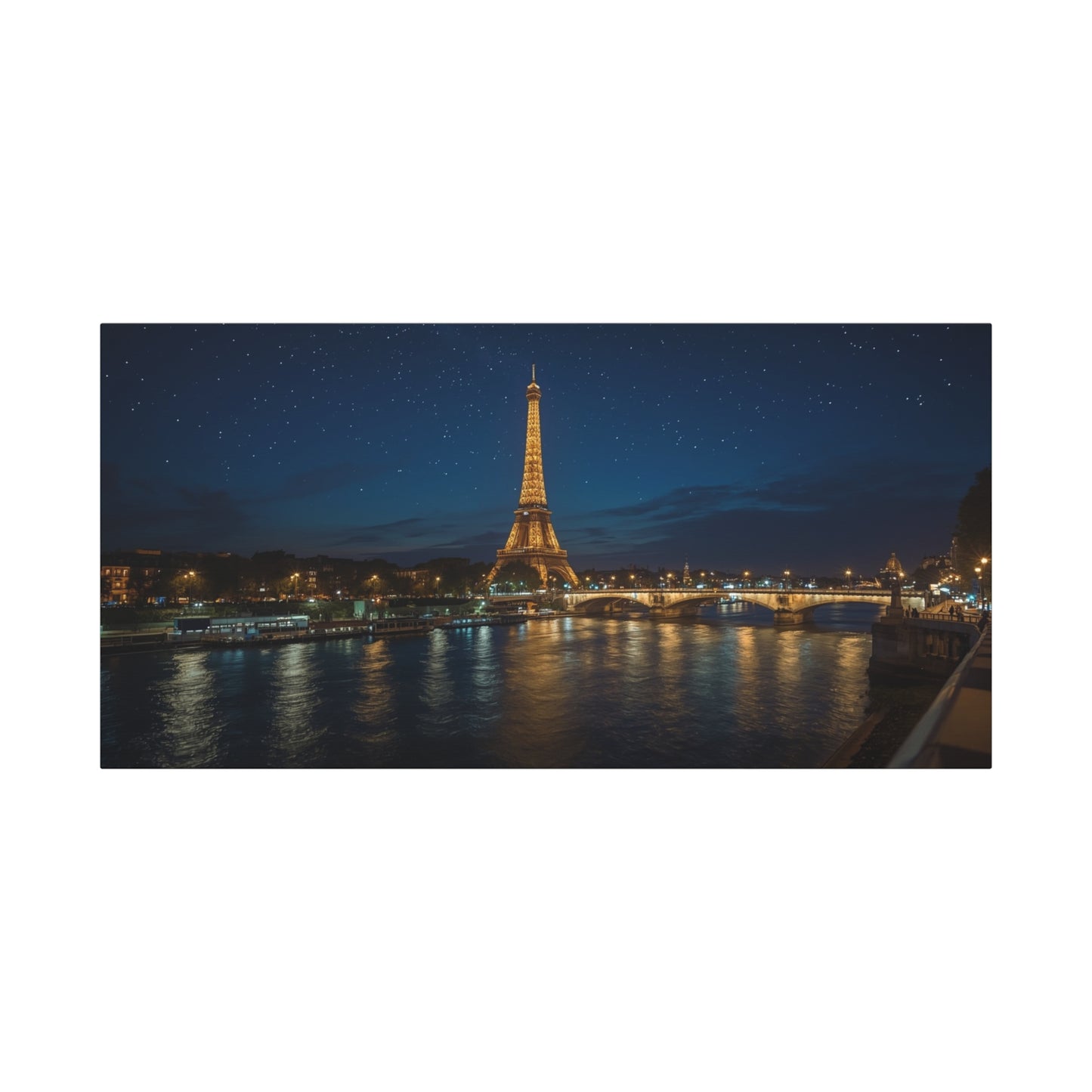 Eiffel Tower Canvas Wall Art Paris Night Art Print - Starry Seine Cityscape, Matte Finish Cotton Canvas - Contemporary Living Room Wall Decor, Bedroom Home Decoration - Bedroom Home Decoration