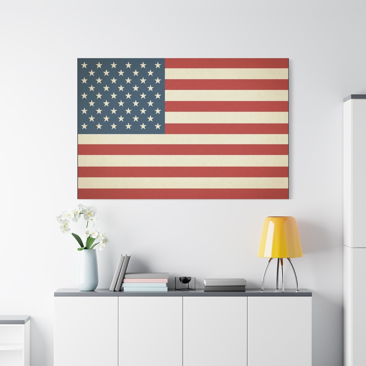 Vintage American Flag Canvas Wall Art - Patriotic USA Stars And Stripes Print, Rustic Americana Decor - Matte Cotton Artwork - Living Room Wall Decor - Bedroom Home Decoration - Modern Farmhouse Style