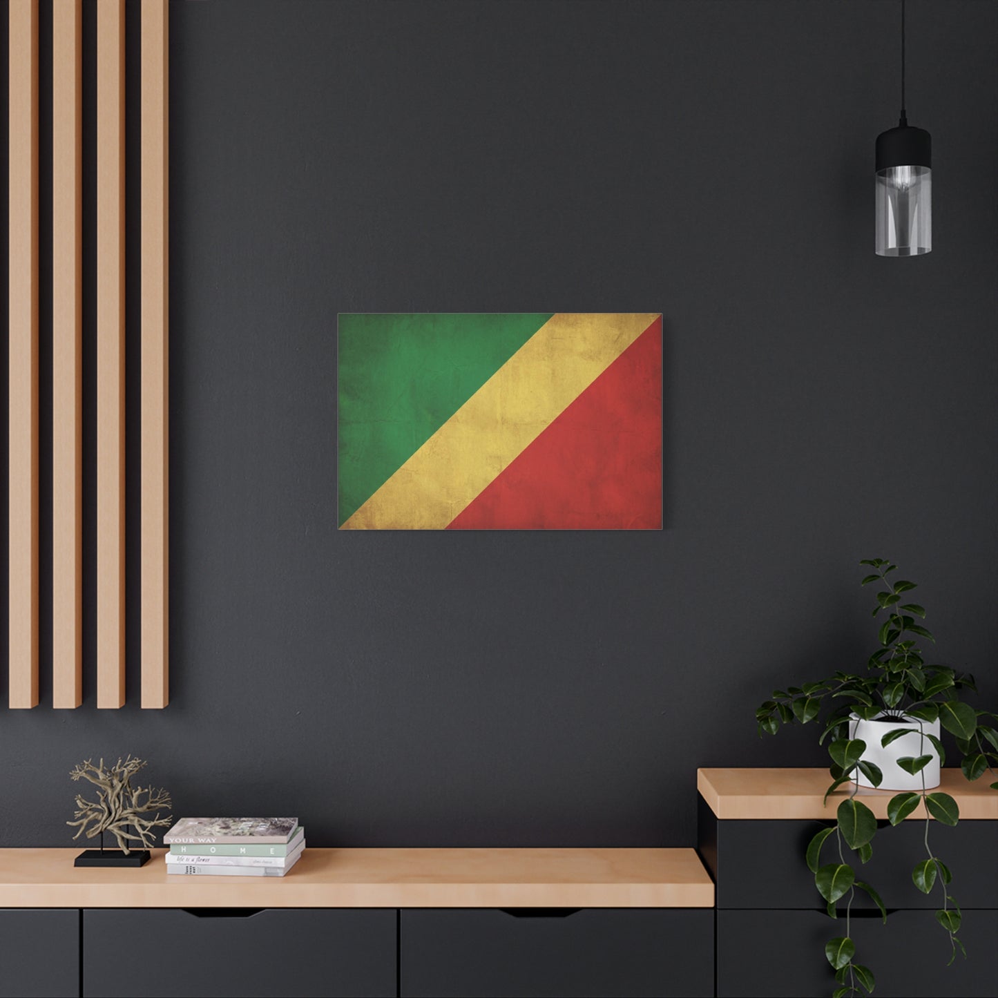 Republic Of The Congo Flag Canvas Wall Art - Vintage National Banner Print, Distressed Tricolor Design - Traditional Patriotic Decor - Living Room Wall Decor - Bedroom Home Decoration - Ready to Hang