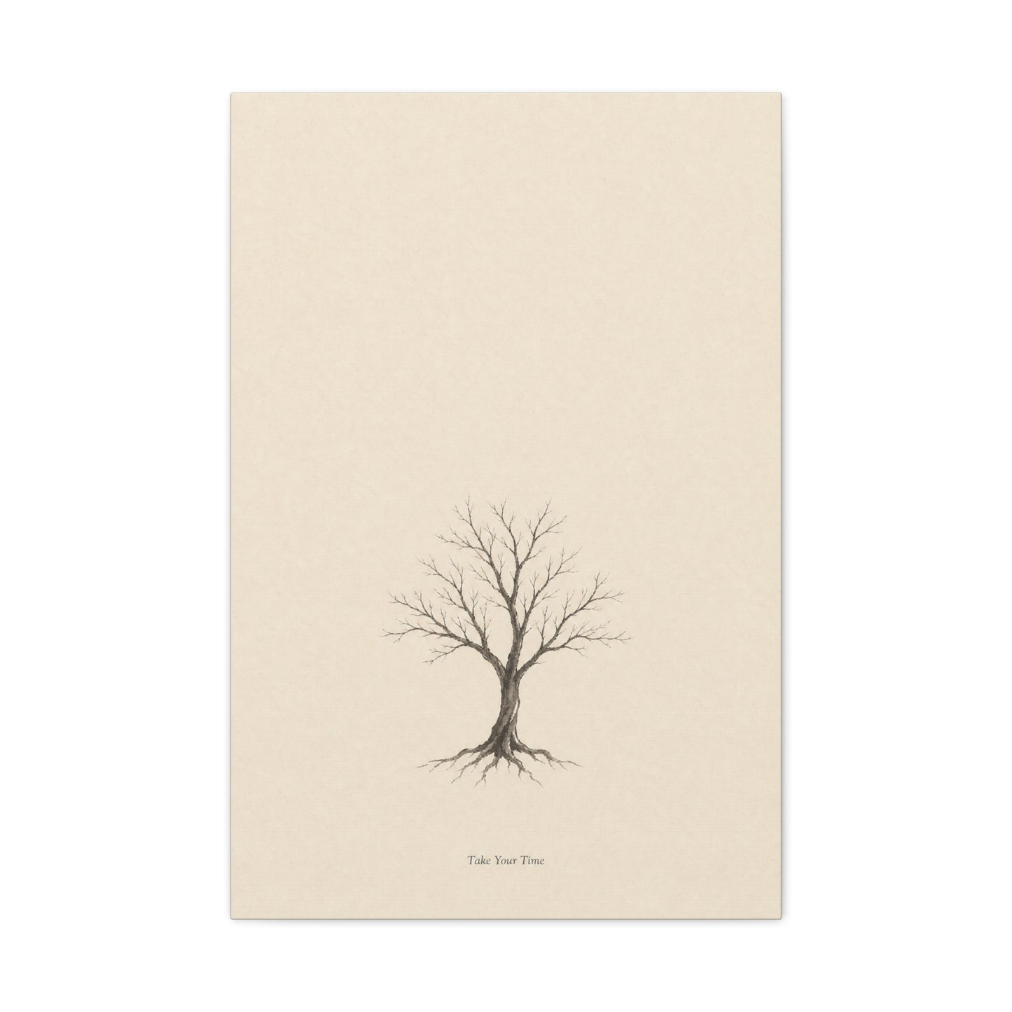 "Take Your Time" Minimalist Tree Canvas Wall Art - Neutral Botanical Print, Beige Contemporary Decor - Matte Cotton Artwork - Bedroom Home Decoration - Living Room Wall Decor - Bedroom Home Decoration