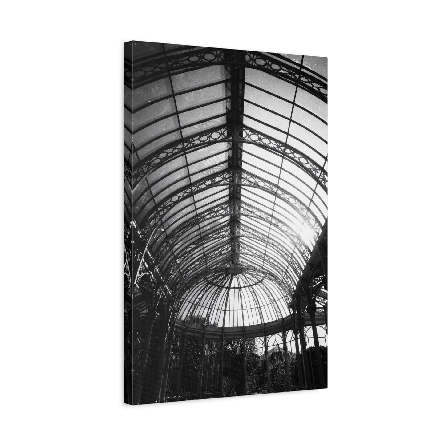 Black And White Glass Conservatory Canvas Wall Art - Architectural Art Print, Vintage Iron Pavilion Roof, Modern Minimalist Decor - Living Room Wall Decor, Office Art - Bedroom Home Decoration