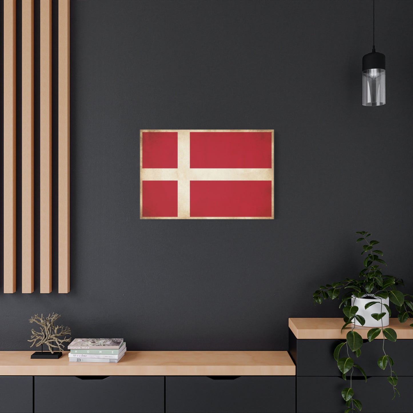 Denmark Flag Canvas Wall Art - Danish Flag Print, Vintage Nordic Decor - Minimalist Red And White Artwork - Living Room Wall Decor, Office Accent - Bedroom Home Decoration - Bedroom Home Decoration