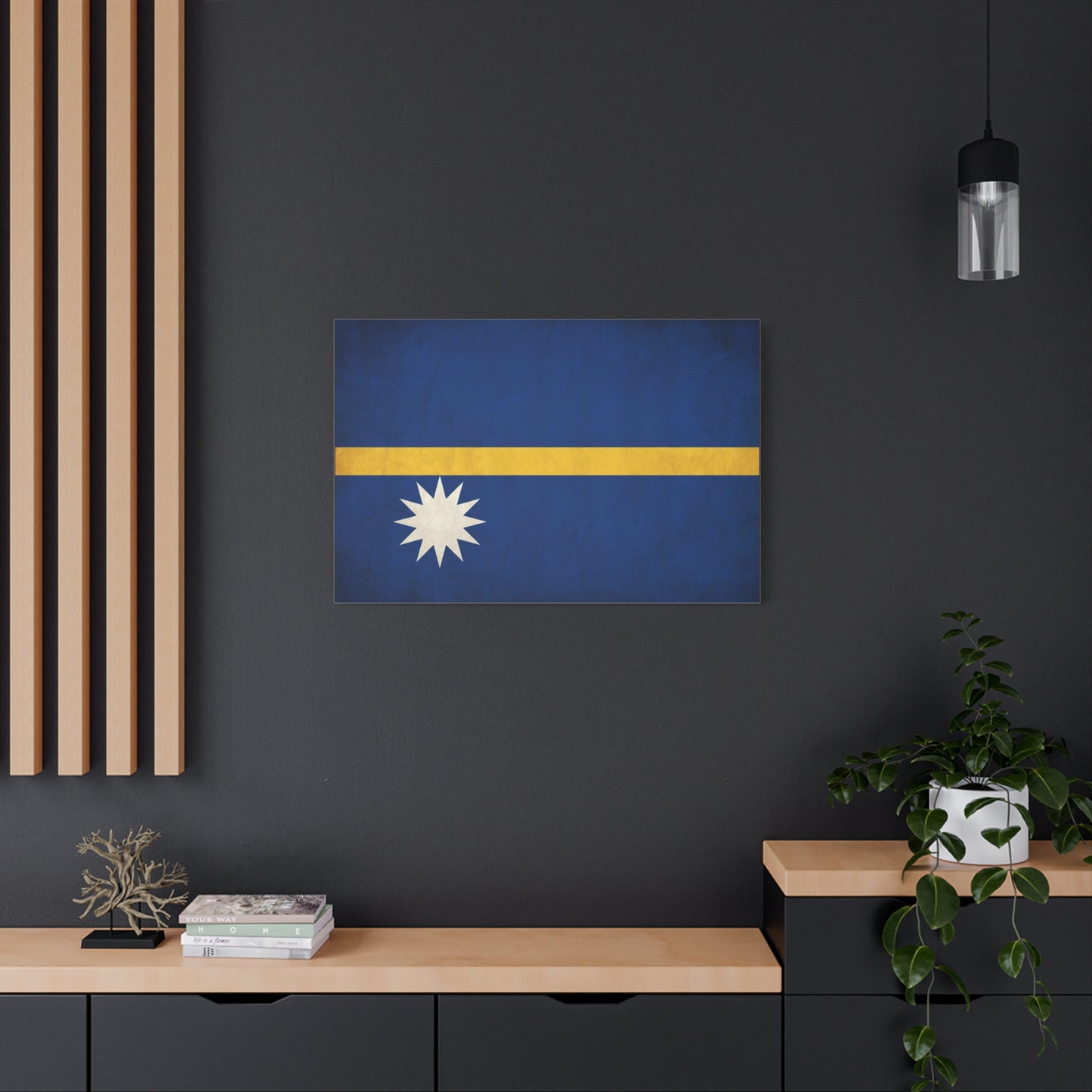 Nauru Flag Canvas Wall Art - Blue Field, Gold Stripe, White Star - Vintage National Pride Print - Coastal Style Living Room Decor, Bedroom Home Decoration - Living Room Wall Decor - Ready to Hang