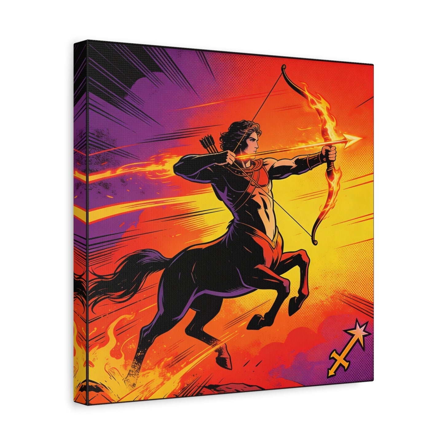 Sagittarius Centaur Archer Canvas Wall Art - Fiery Zodiac Illustration, Bold Mythology Decor - Matte Canvas Print, Modern Pop Art Style - Bedroom Home Decoration, Office Wall Decor - Ready to Hang