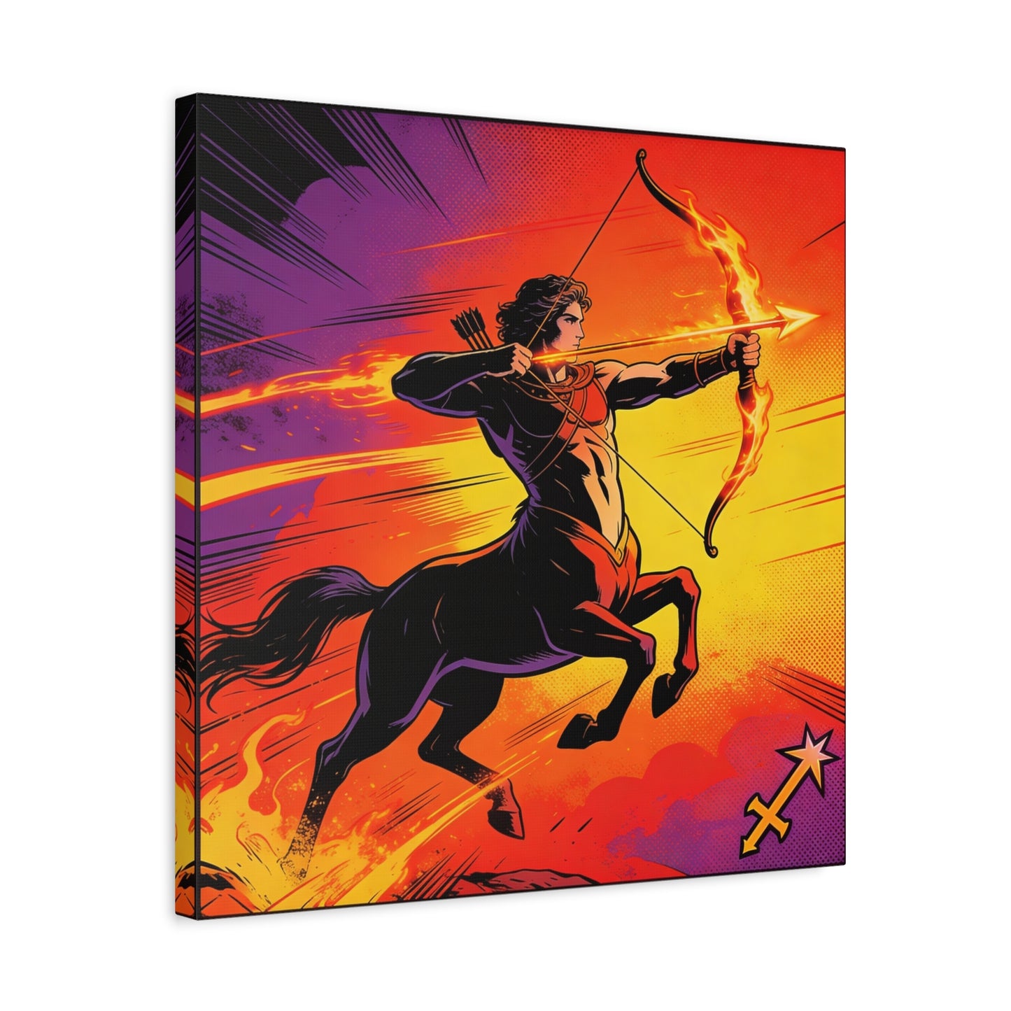 Sagittarius Centaur Archer Canvas Wall Art - Fiery Zodiac Illustration, Bold Mythology Decor - Matte Canvas Print, Modern Pop Art Style - Bedroom Home Decoration, Office Wall Decor - Ready to Hang