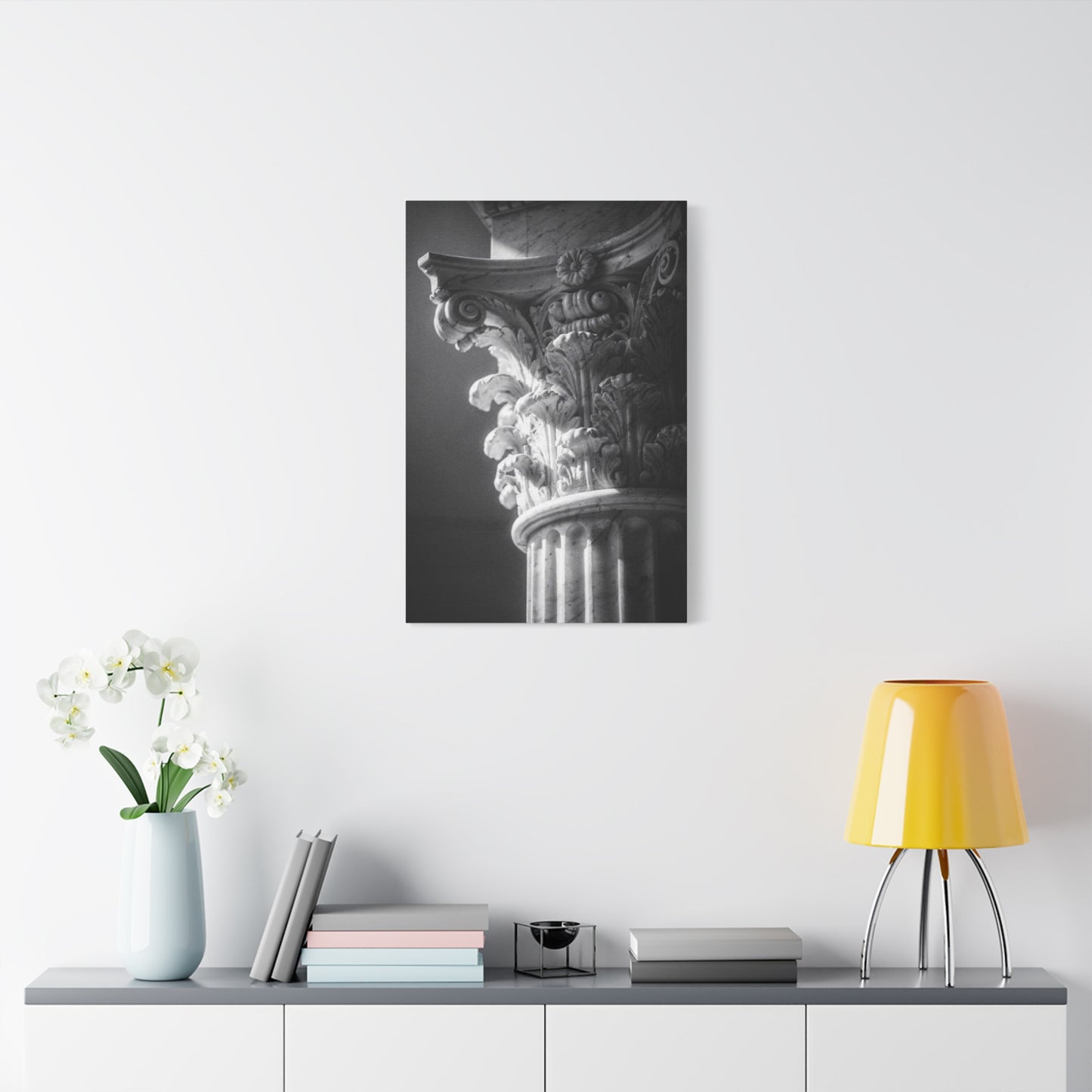 Corinthian Column Canvas Wall Art - Black And White Architectural Art Print, Matte Cotton Decor - Traditional Classical Style - Living Room Wall Decor, Office Art - Bedroom Home Decoration
