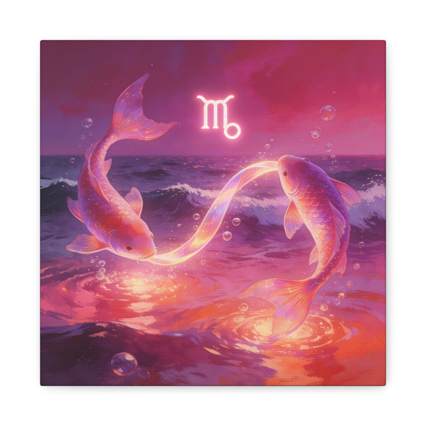 Scorpio Zodiac Canvas Wall Art - Glowing Koi Fish Ocean Illustration, Pink Purple Celestial Water Scene - Modern Fantasy Decor - Bedroom Home Decoration, Living Room Accent - Living Room Wall Decor