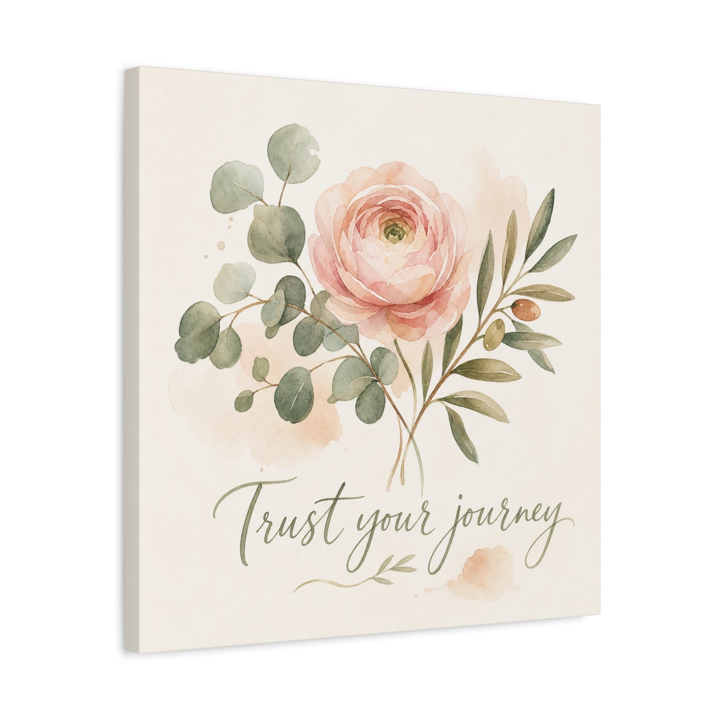 "Trust Your Journey" Floral Canvas Wall Art - Blush Rose, Eucalyptus Botanical Watercolor - Inspirational Home Decor - Bedroom Wall Hanging, Modern Farmhouse Style, Office Accent - Ready to Hang