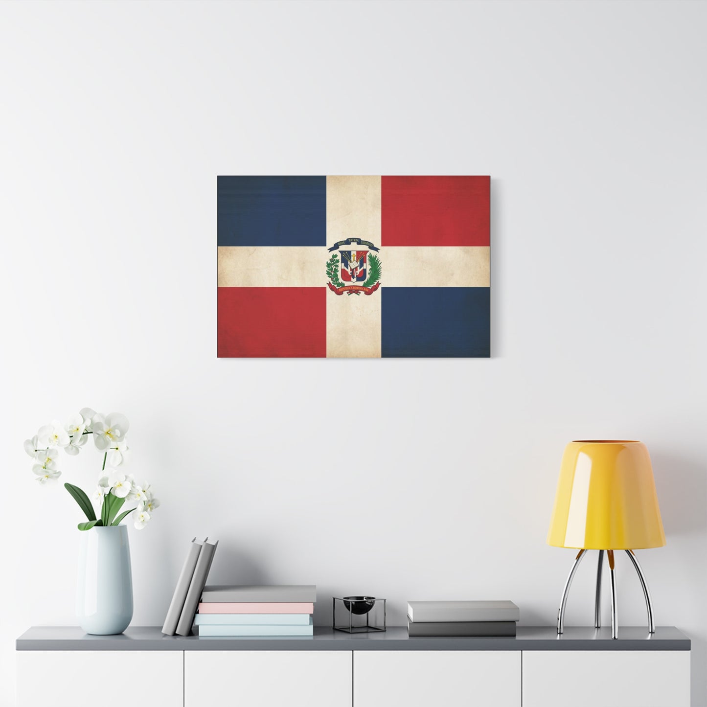 Dominican Republic Flag Canvas Wall Art - Dios Patria Libertad, Republica Dominicana - Vintage Patriotic Print - Heritage Decor For Living Room, Office, Dorm Wall Display - Bedroom Home Decoration