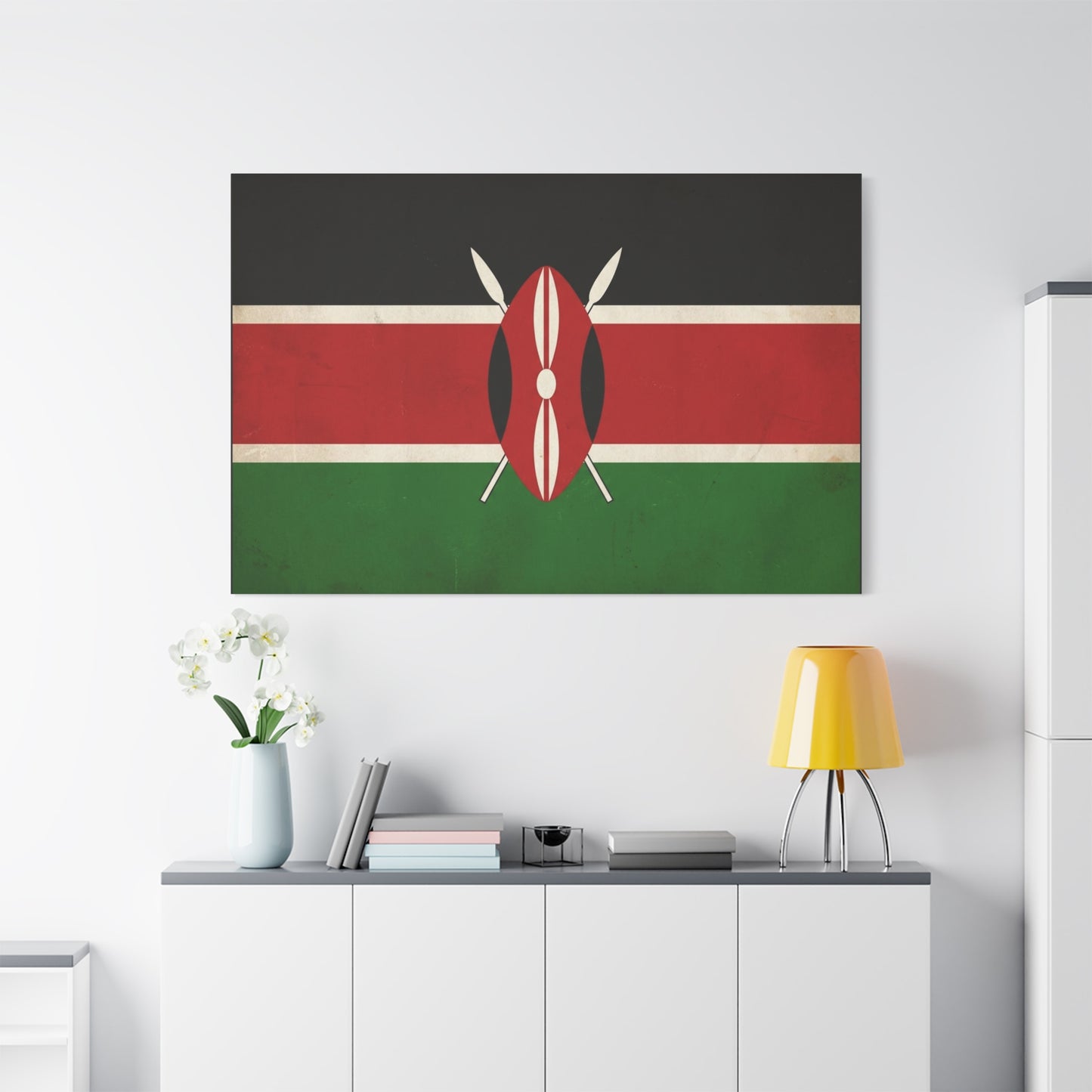 Kenya Flag Canvas Wall Art - Vintage Kenyan Flag Print, Patriotic Red Black Green Decor - Matte Cotton Artwork - Living Room Wall Decor, Office Art, Dorm Home Accent - Bedroom Home Decoration