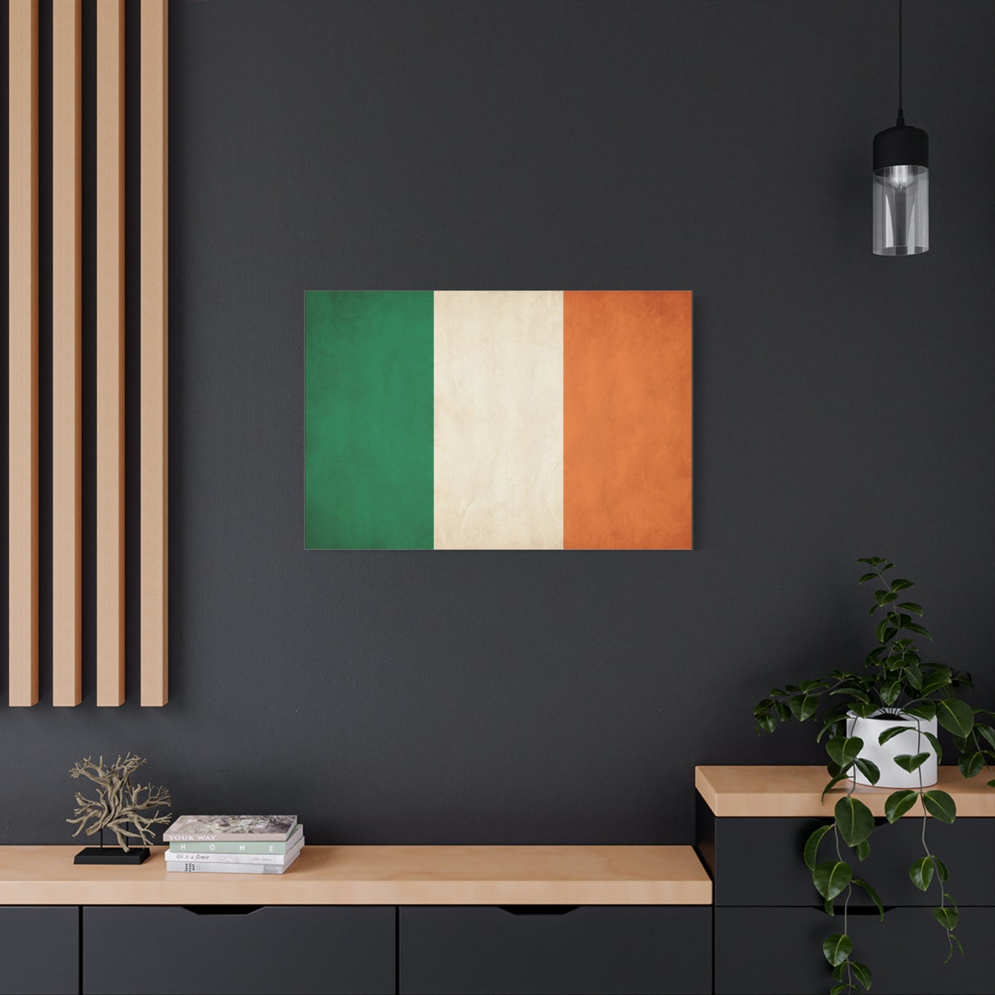 Irish Flag Canvas Wall Art - Vintage Tricolor Ireland Print, Green White Orange Rustic Texture - Minimalist Traditional Style - Living Room Wall Decor, Office Art Accent - Bedroom Home Decoration